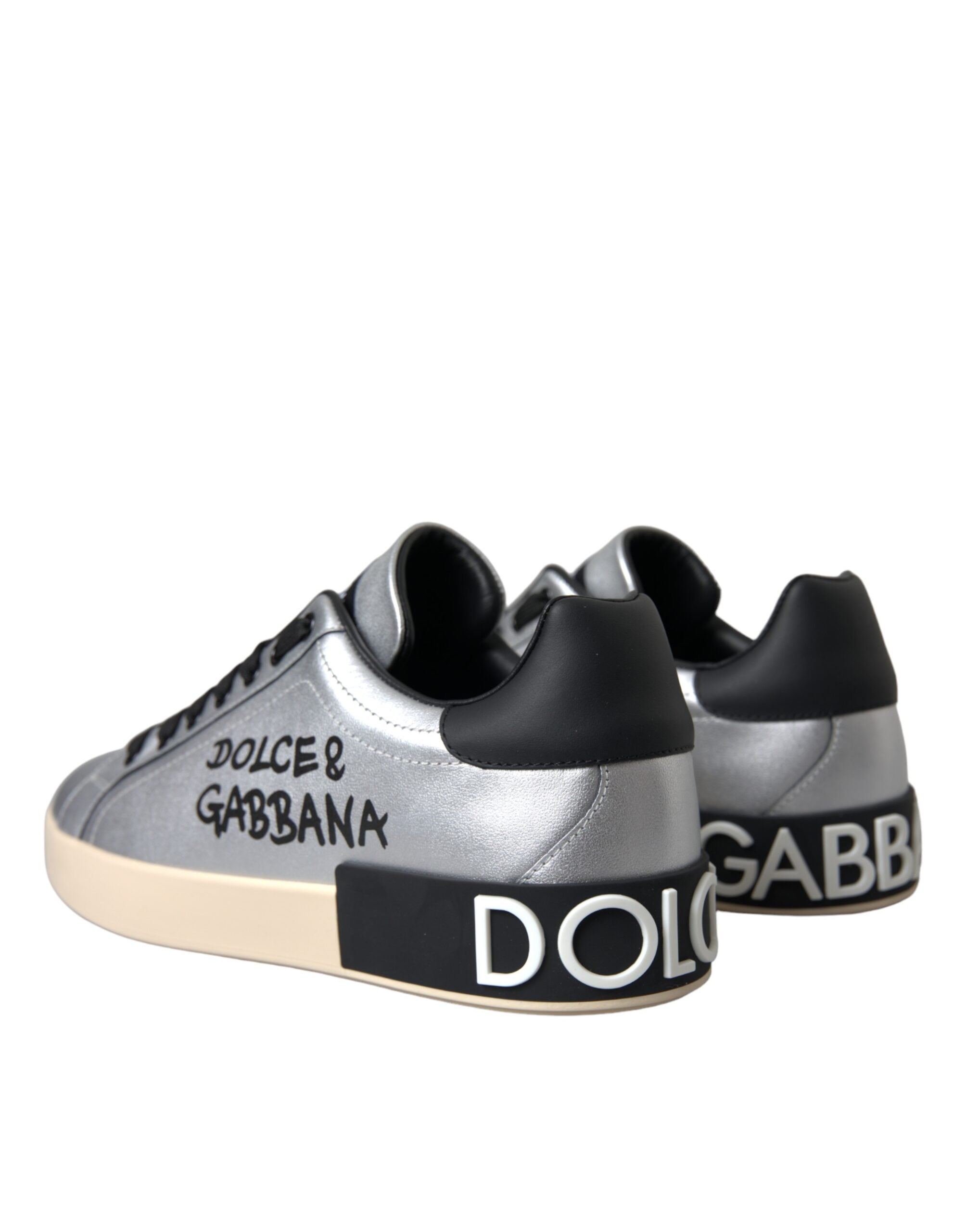 Dolce & Gabbana Silver Portofino Calf Leather Sneakers Men Shoes -   -  Dolce & Gabbana.
