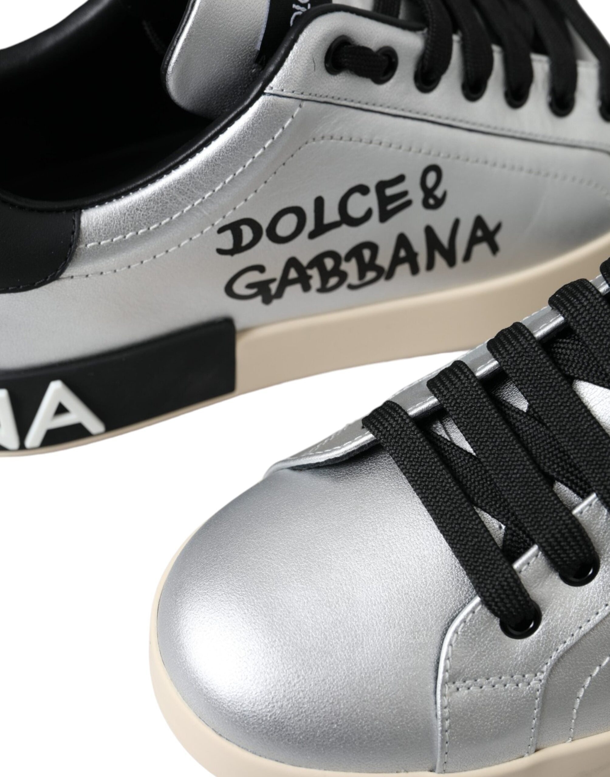 Dolce & Gabbana Silver Portofino Calf Leather Sneakers Men Shoes -   -  Dolce & Gabbana.