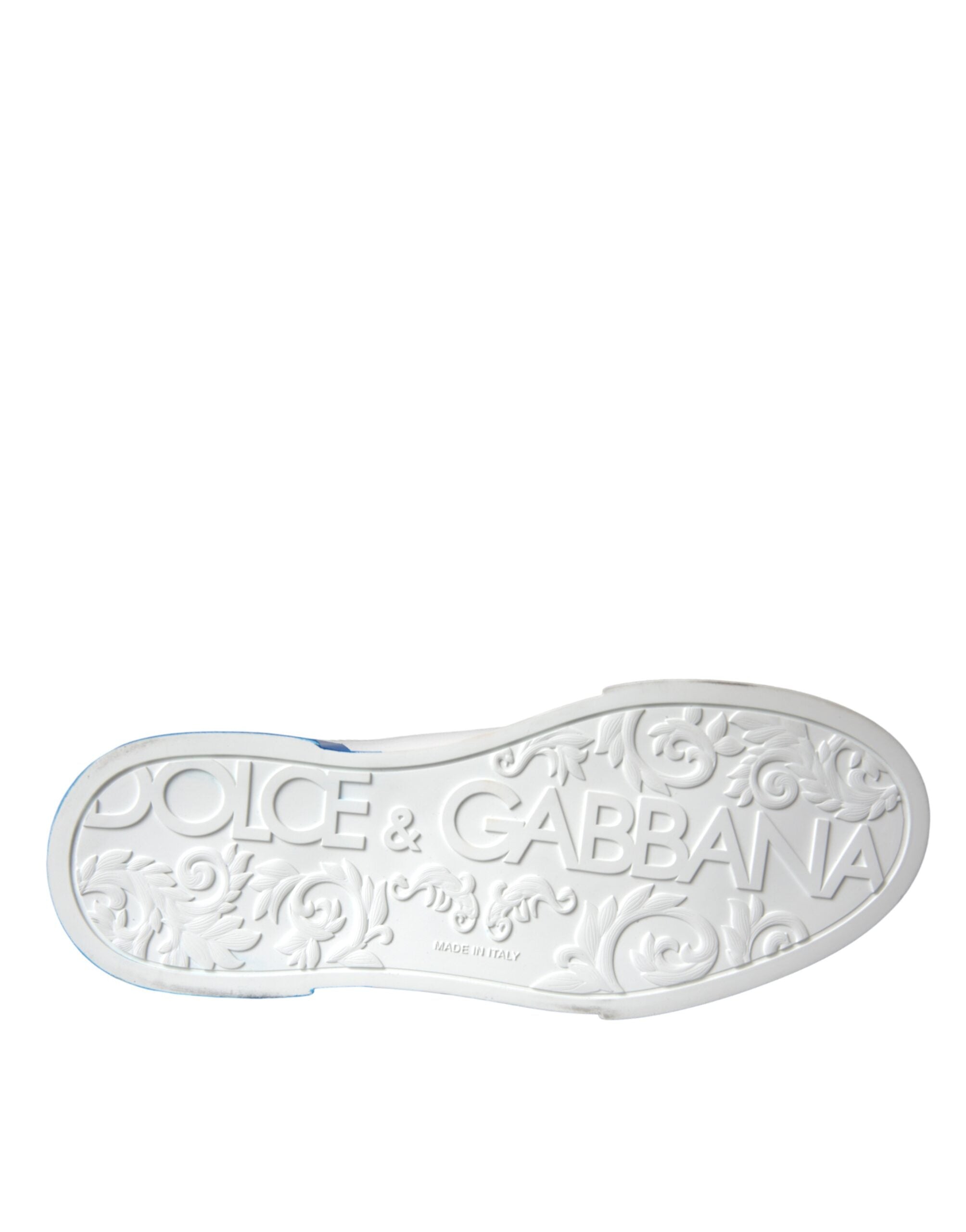 Dolce & Gabbana White Blue Leather Logo Low Top Sneakers Shoes -   -  Dolce & Gabbana.