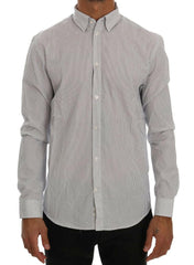 Frankie Morello White Blue Striped Casual Cotton Regular Fit Shirt -   -  Frankie Morello.