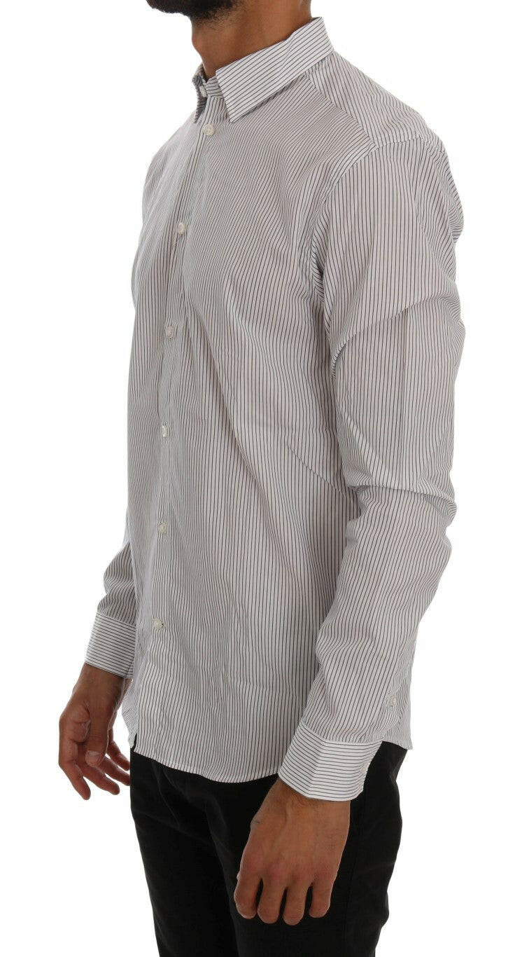 Frankie Morello White Blue Striped Casual Cotton Regular Fit Shirt -   -  Frankie Morello.