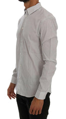 Frankie Morello White Blue Striped Casual Cotton Regular Fit Shirt -   -  Frankie Morello.