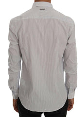 Frankie Morello White Blue Striped Casual Cotton Regular Fit Shirt -   -  Frankie Morello.