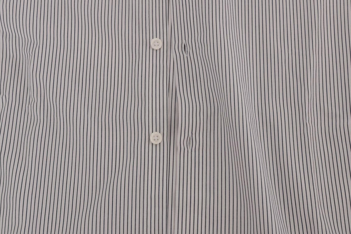 Frankie Morello White Blue Striped Casual Cotton Regular Fit Shirt -   -  Frankie Morello.