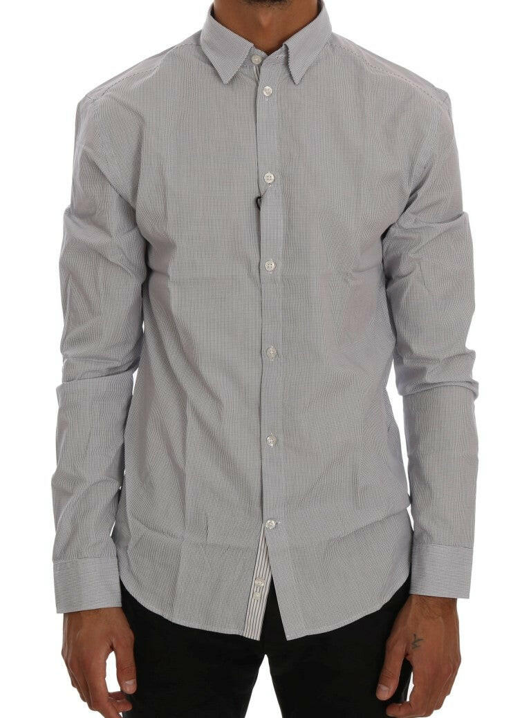 Frankie Morello White Blue Check Casual Cotton Regular Fit Shirt -   -  Frankie Morello.