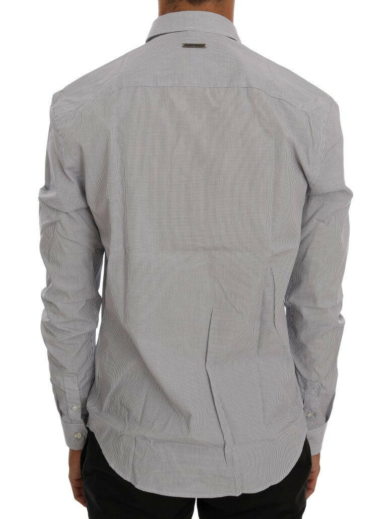Frankie Morello White Blue Check Casual Cotton Regular Fit Shirt -   -  Frankie Morello.