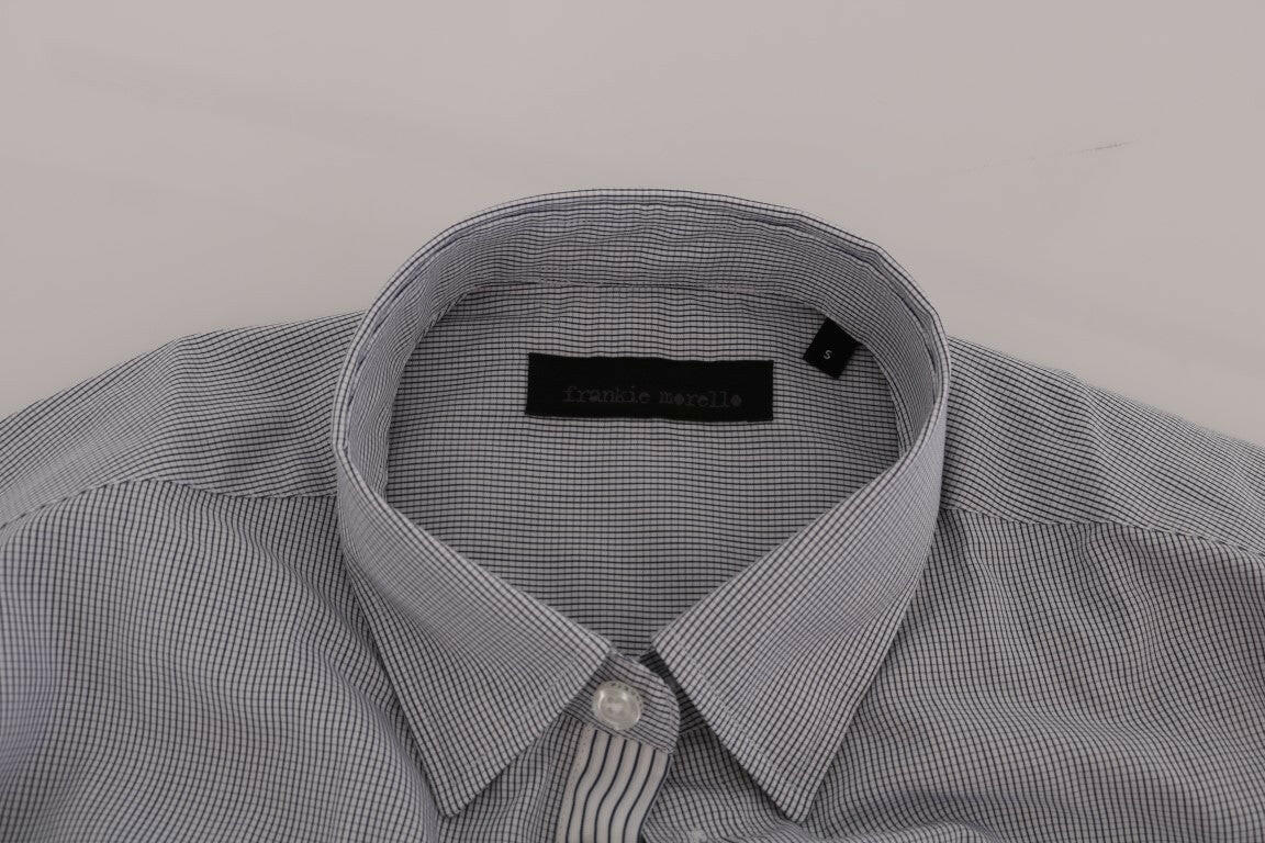 Frankie Morello White Blue Check Casual Cotton Regular Fit Shirt -   -  Frankie Morello.