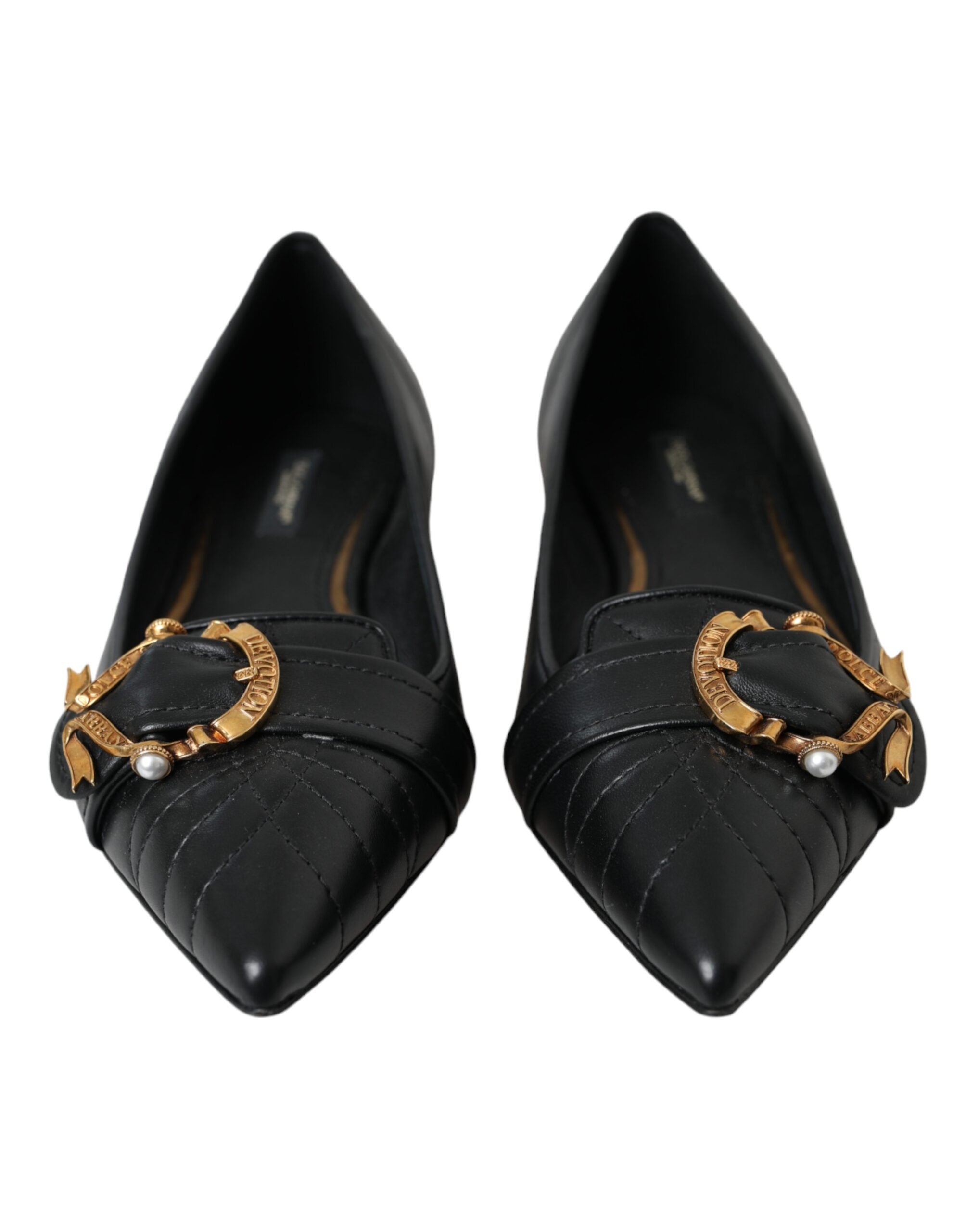 Dolce & Gabbana Black Devotion Leather Pointy Flats Shoes -   -  Dolce & Gabbana.