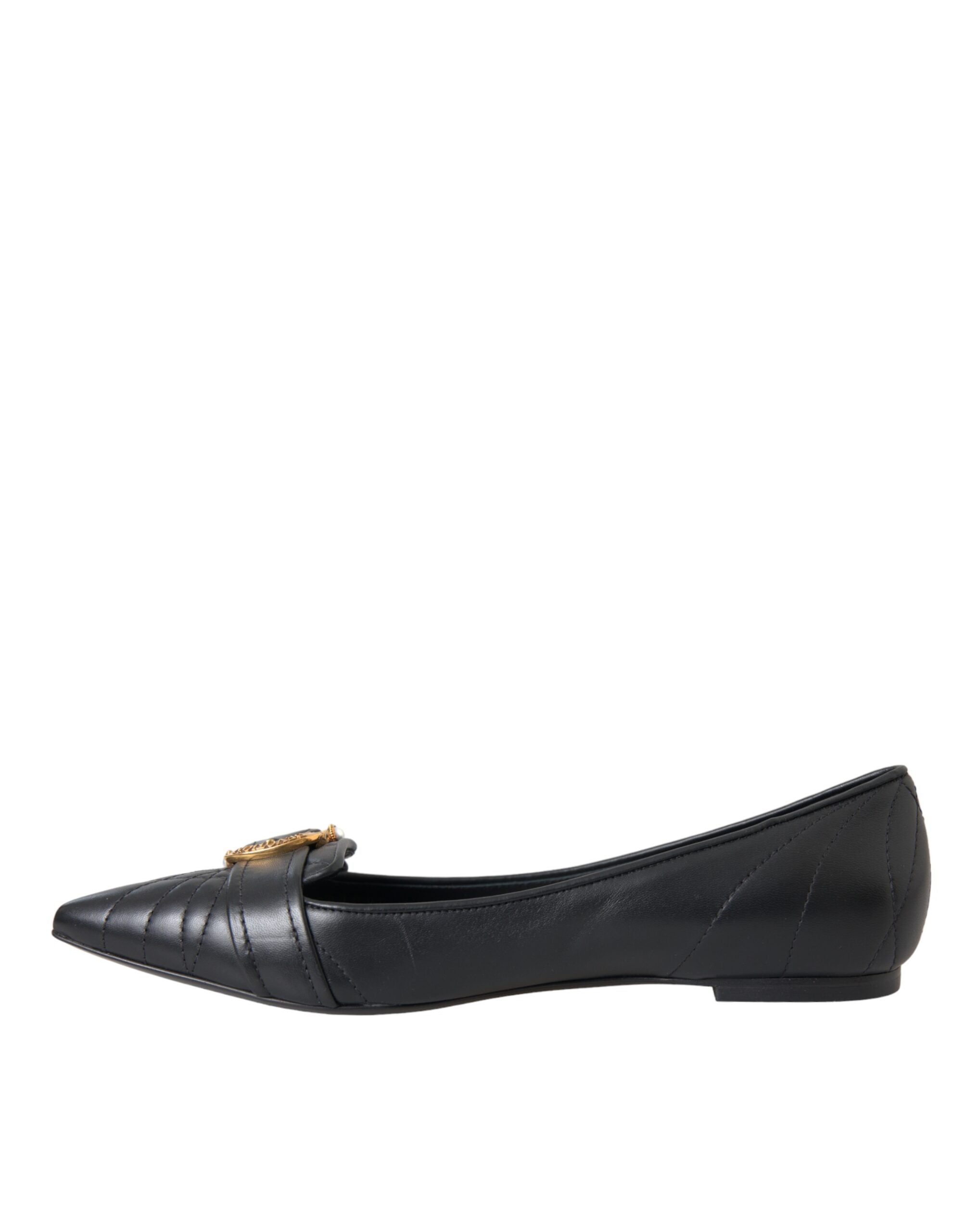 Dolce & Gabbana Black Devotion Leather Pointy Flats Shoes -   -  Dolce & Gabbana.
