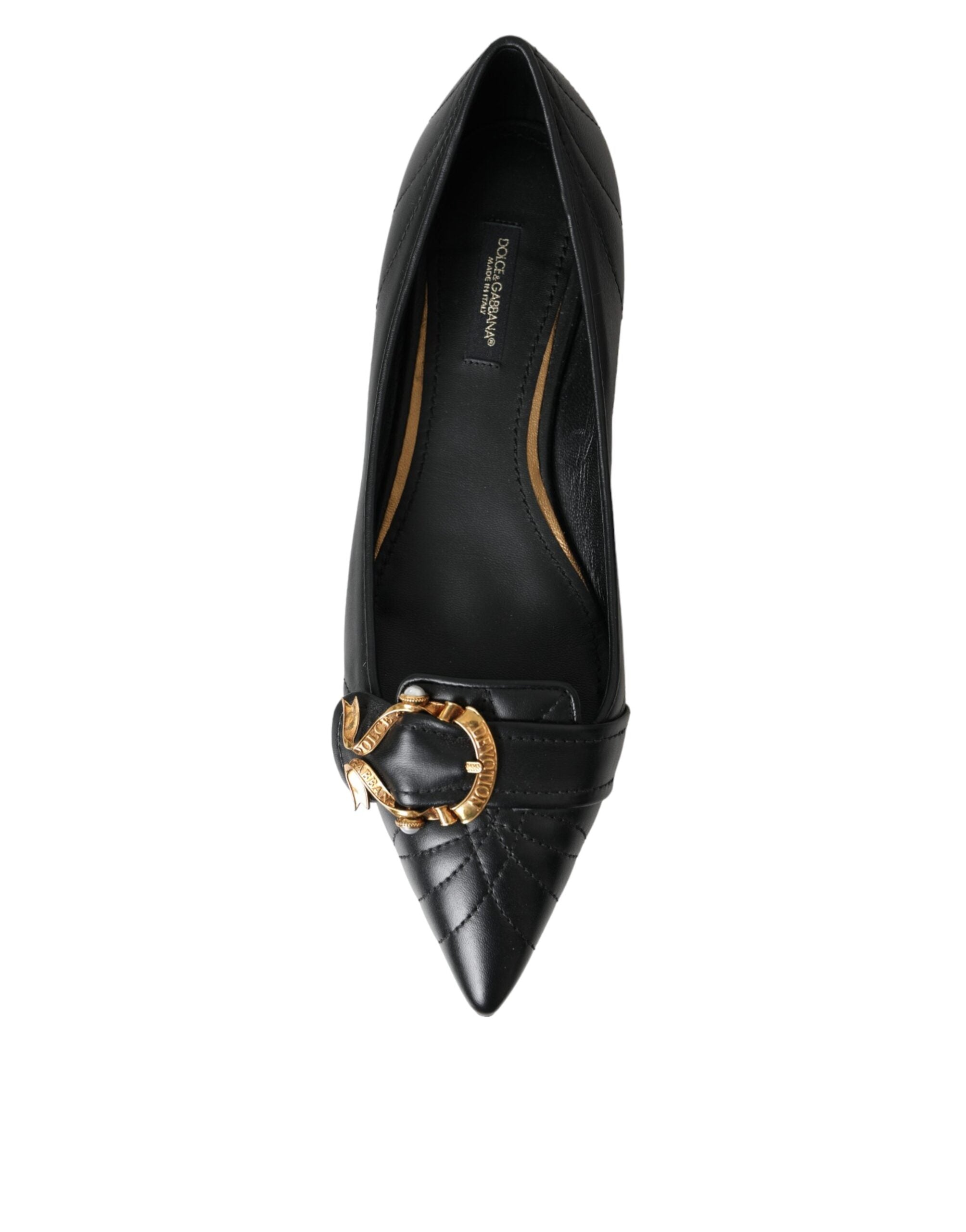 Dolce & Gabbana Black Devotion Leather Pointy Flats Shoes -   -  Dolce & Gabbana.