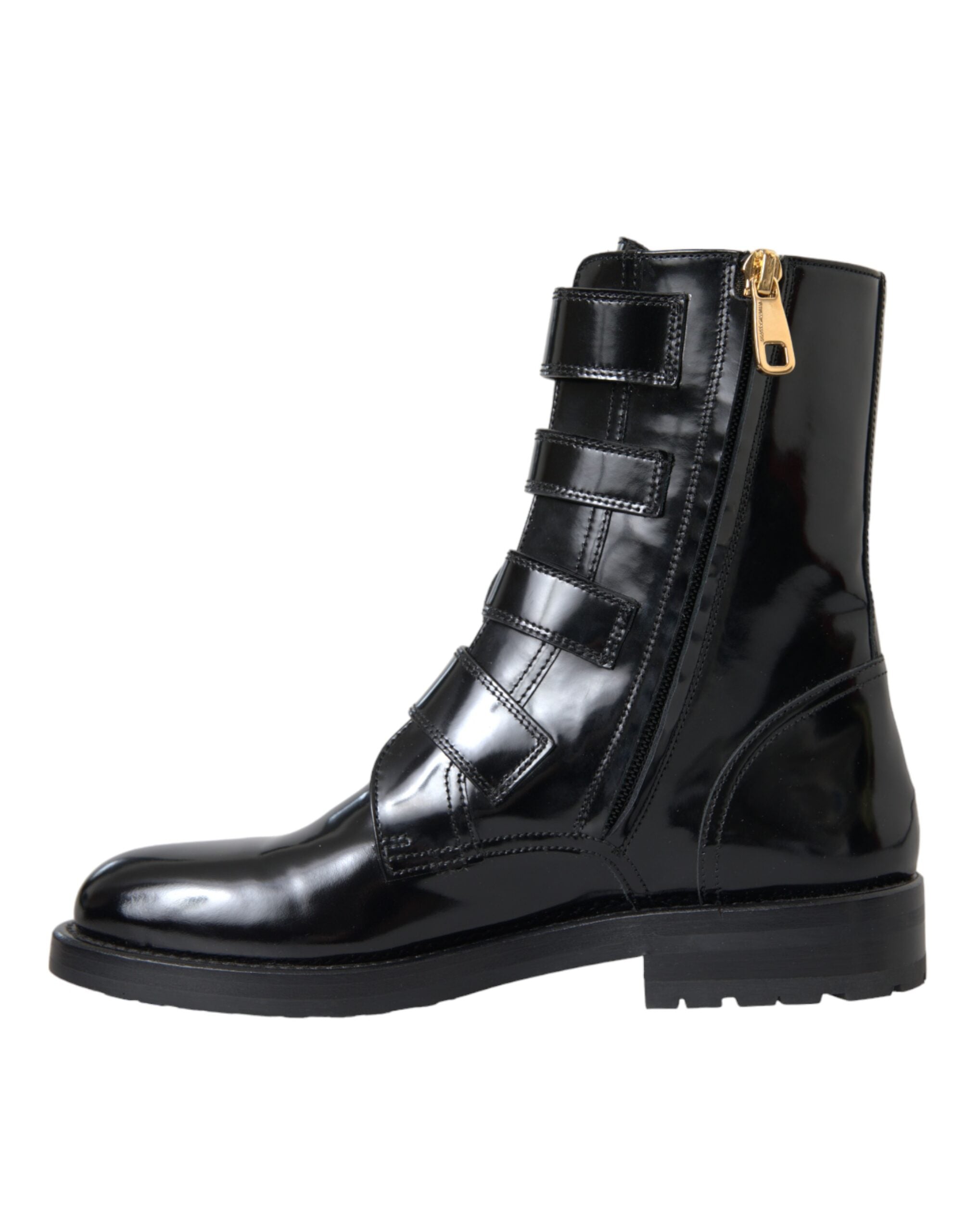 Dolce & Gabbana Black Leather Crystal Buckles Boots Shoes -   -  Dolce & Gabbana.