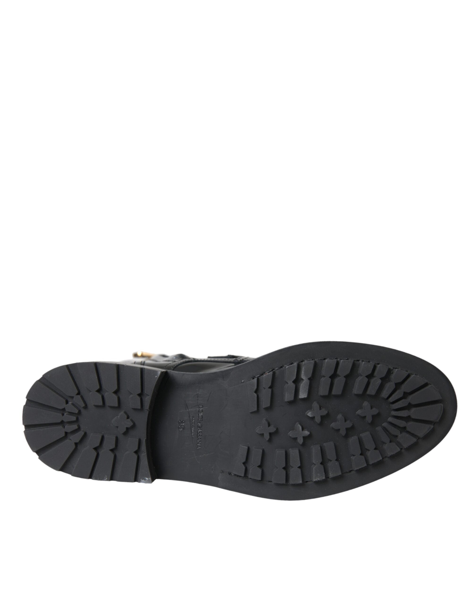 Dolce & Gabbana Black Leather Crystal Buckles Boots Shoes -   -  Dolce & Gabbana.