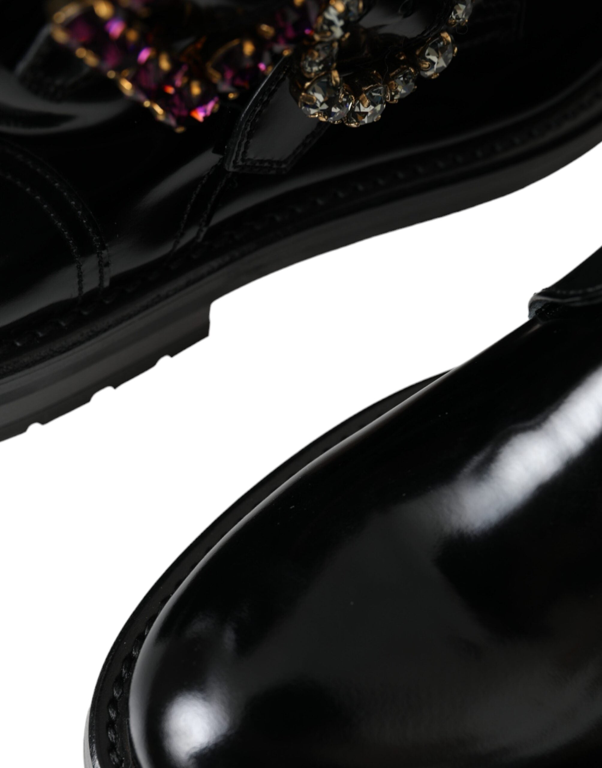 Dolce & Gabbana Black Leather Crystal Buckles Boots Shoes -   -  Dolce & Gabbana.