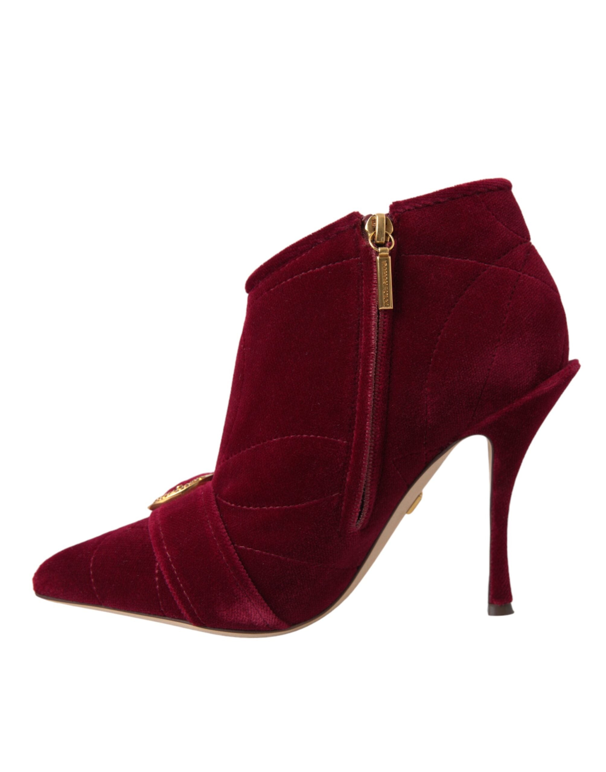 Dolce & Gabbana Dark Red Velvet Devotion Buckle Boots Shoes -   -  Dolce & Gabbana.