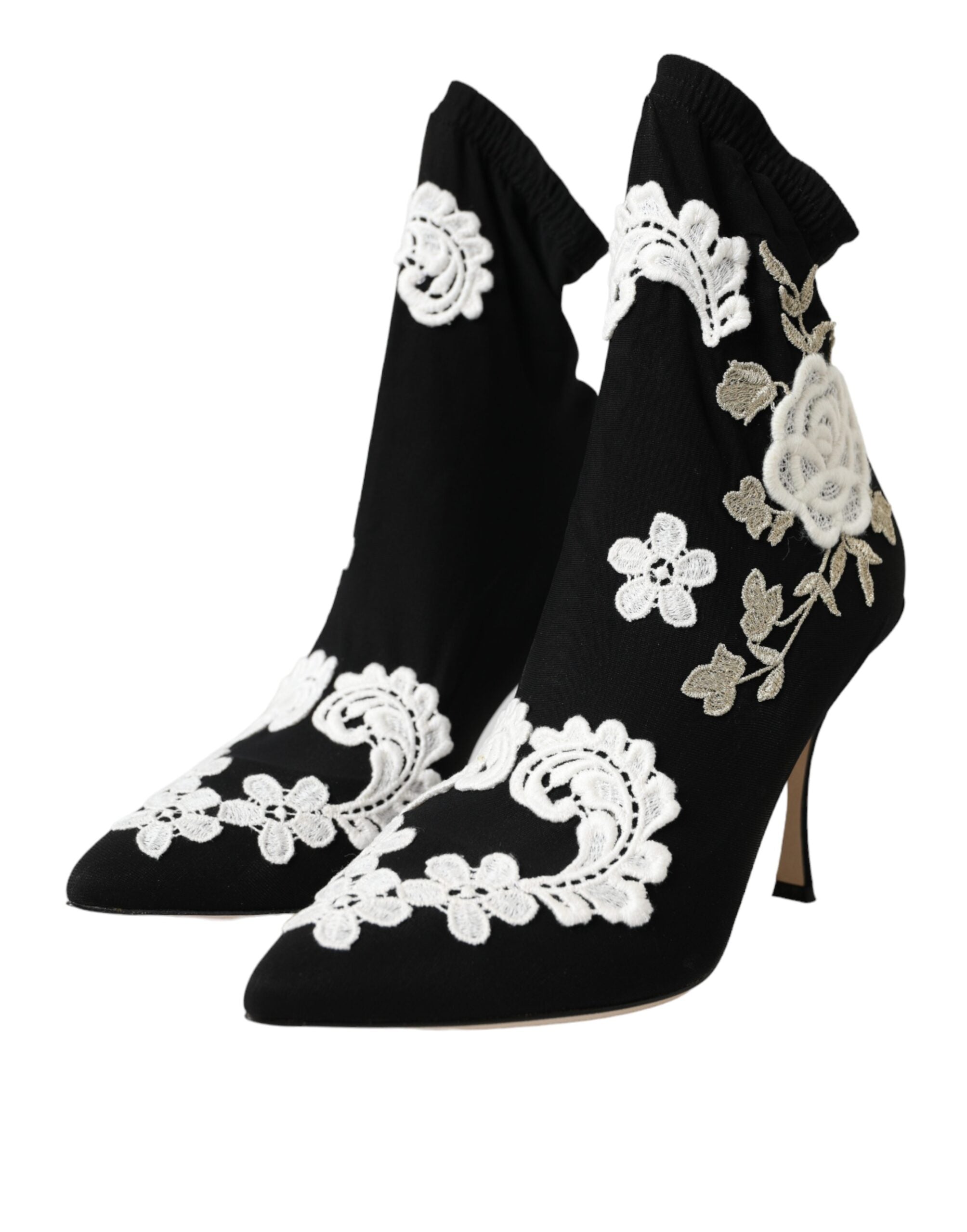 Dolce & Gabbana Black White Embroidery Slip On Boots Shoes -   -  Dolce & Gabbana.