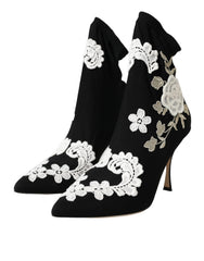 Dolce & Gabbana Black White Embroidery Slip On Boots Shoes -   -  Dolce & Gabbana.
