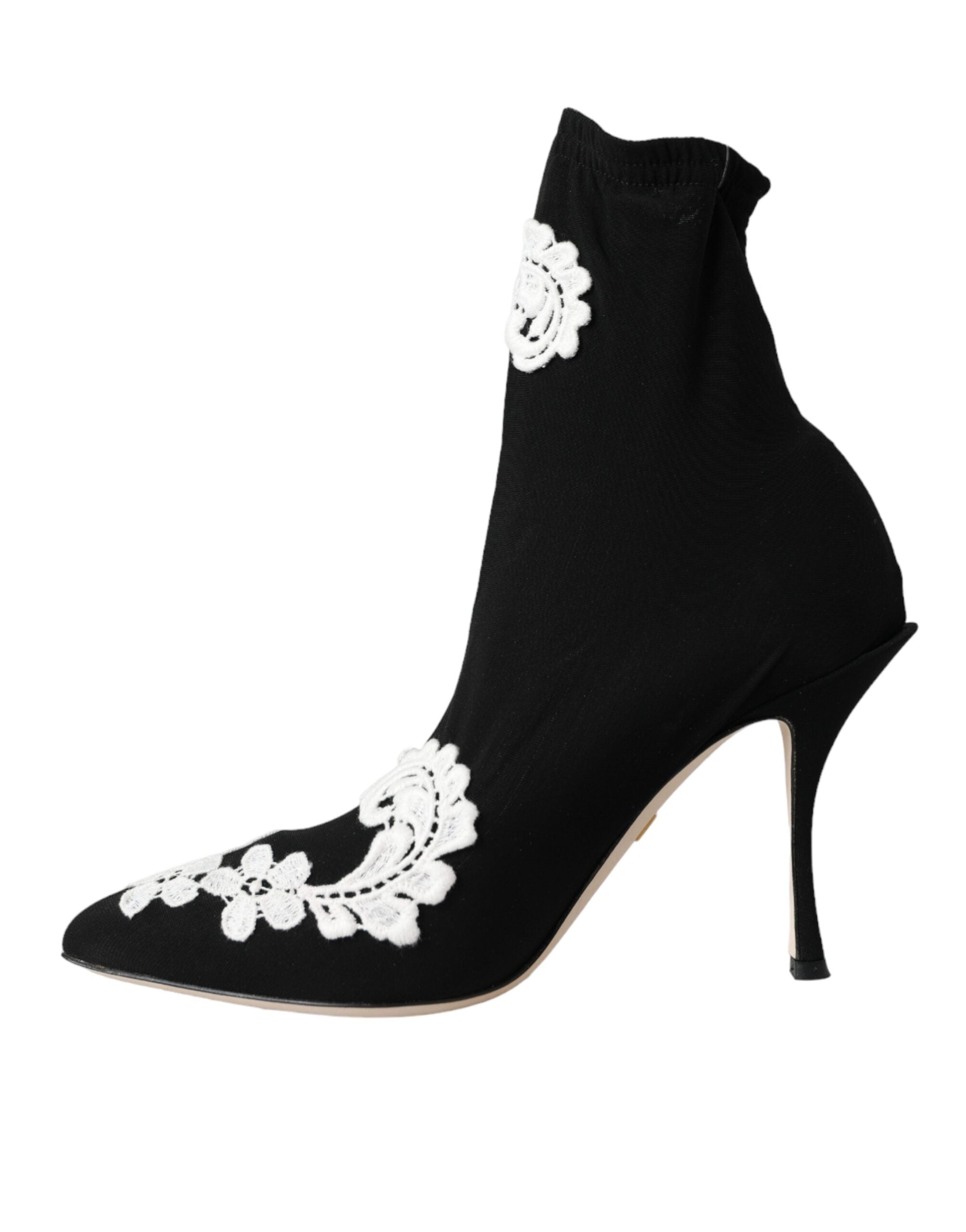 Dolce & Gabbana Black White Embroidery Slip On Boots Shoes -   -  Dolce & Gabbana.