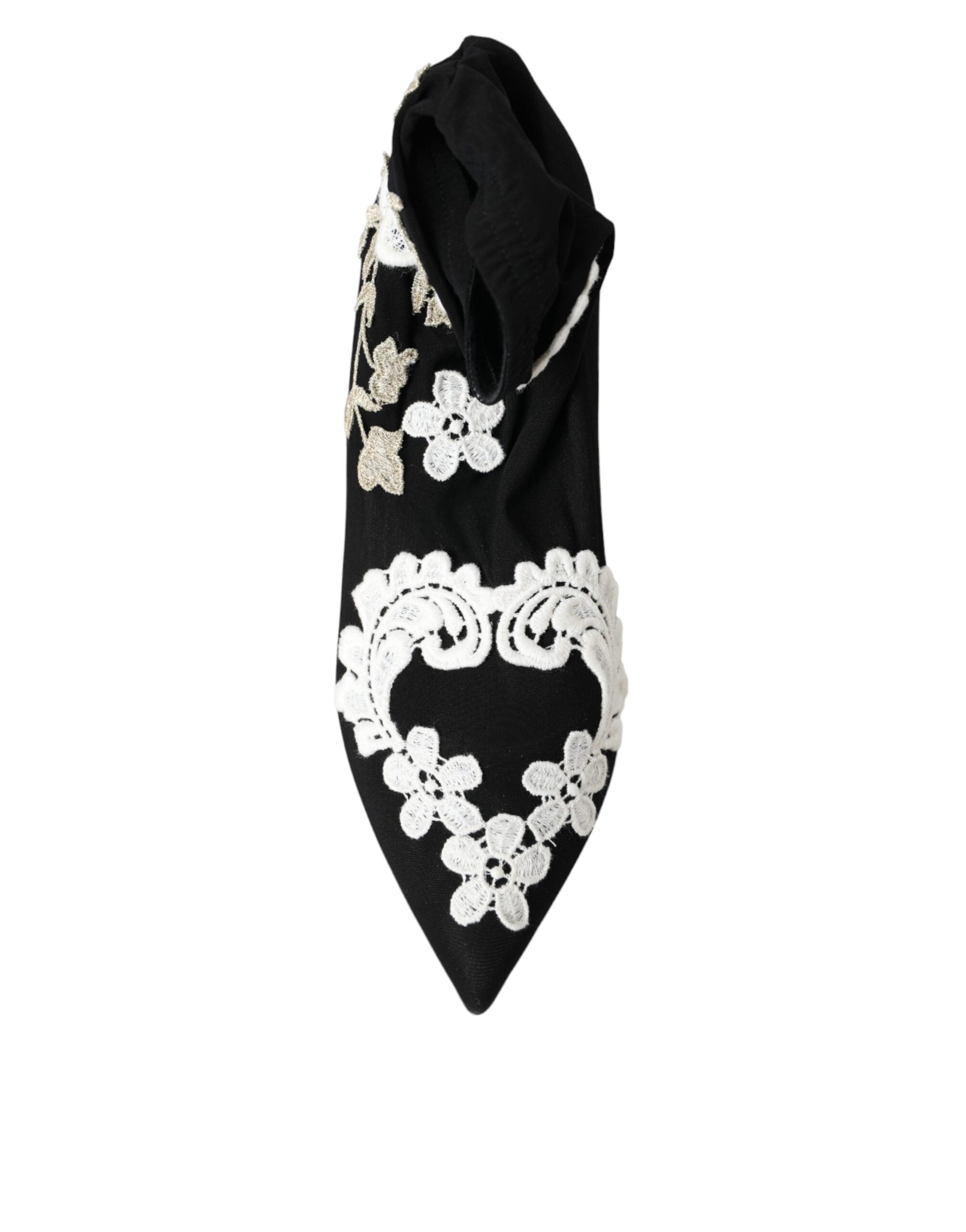 Dolce & Gabbana Black White Embroidery Slip On Boots Shoes -   -  Dolce & Gabbana.
