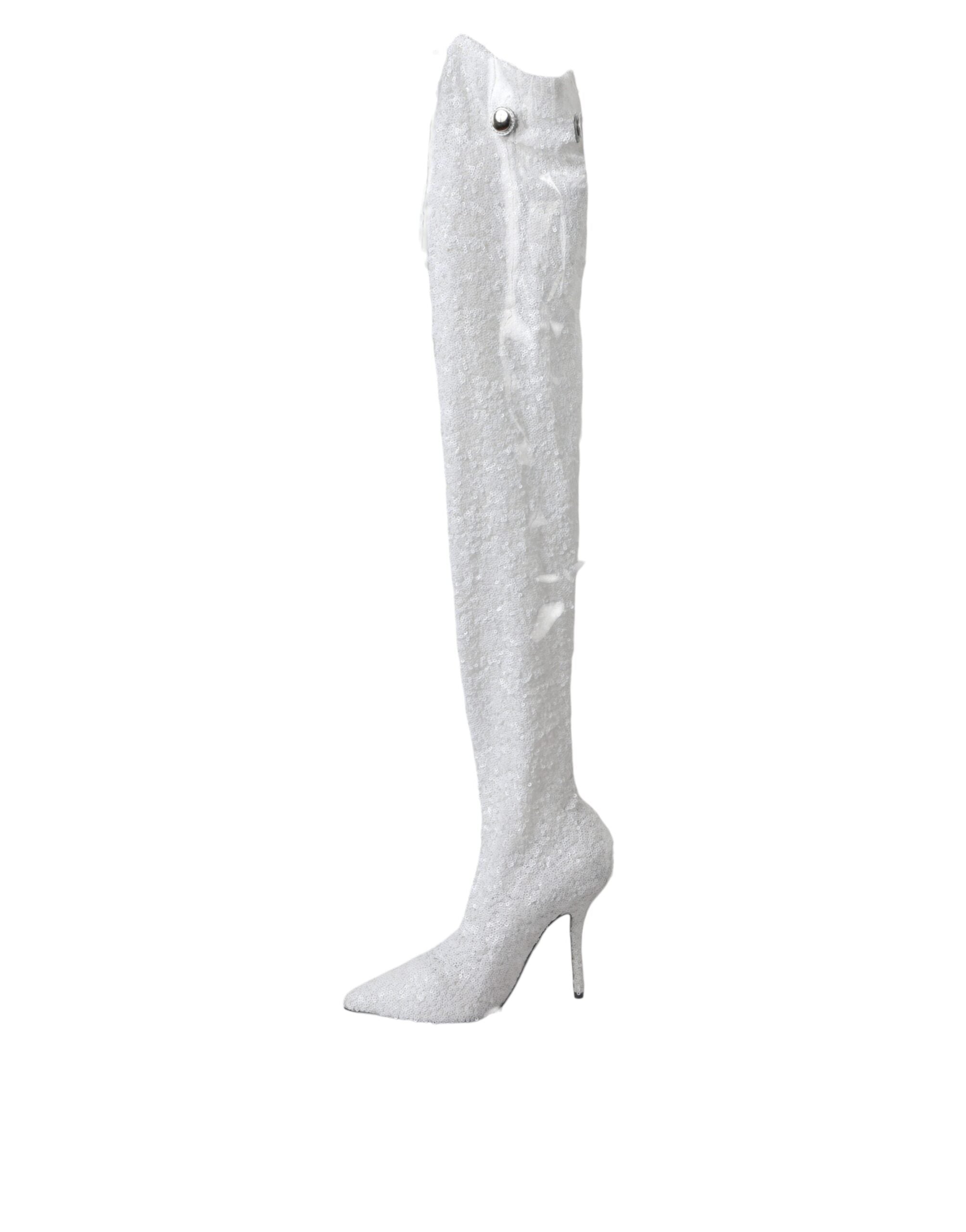 Dolce & Gabbana White Heels Stiletto Knee High Boots Shoes -   -  Dolce & Gabbana.