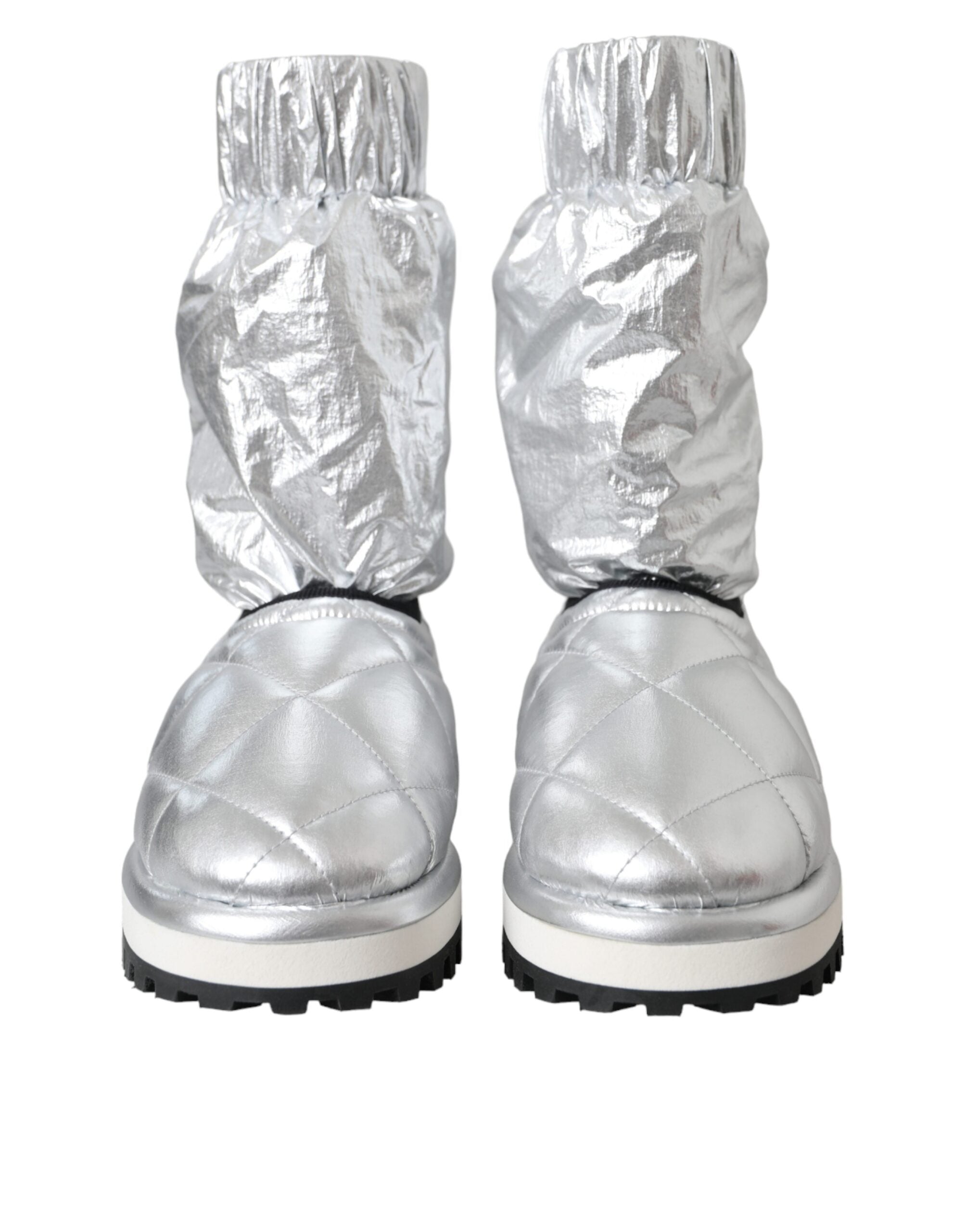 Dolce & Gabbana Metallic Silver Quilted Logo Patch Boot Shoes -   -  Dolce & Gabbana.