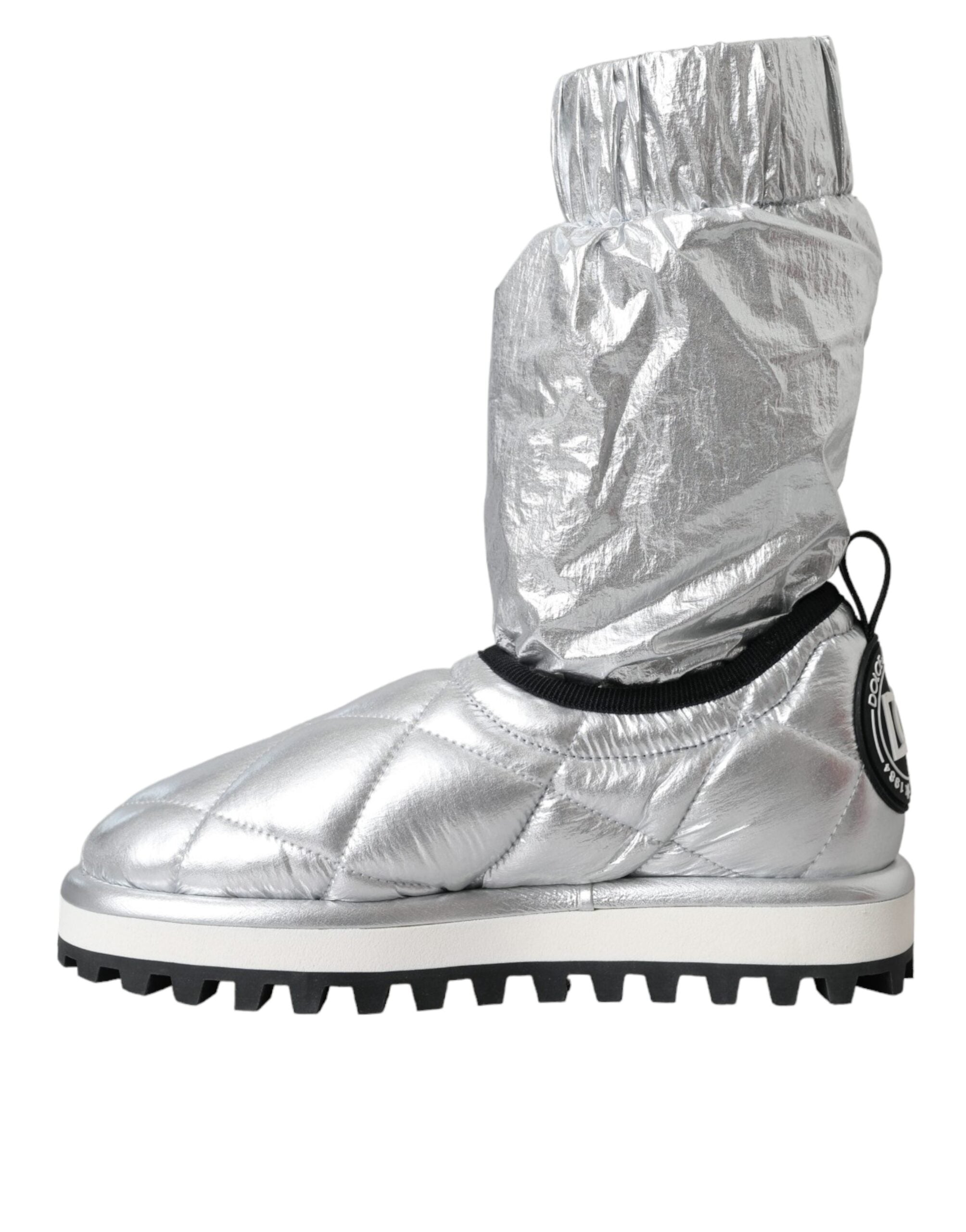Dolce & Gabbana Metallic Silver Quilted Logo Patch Boot Shoes -   -  Dolce & Gabbana.