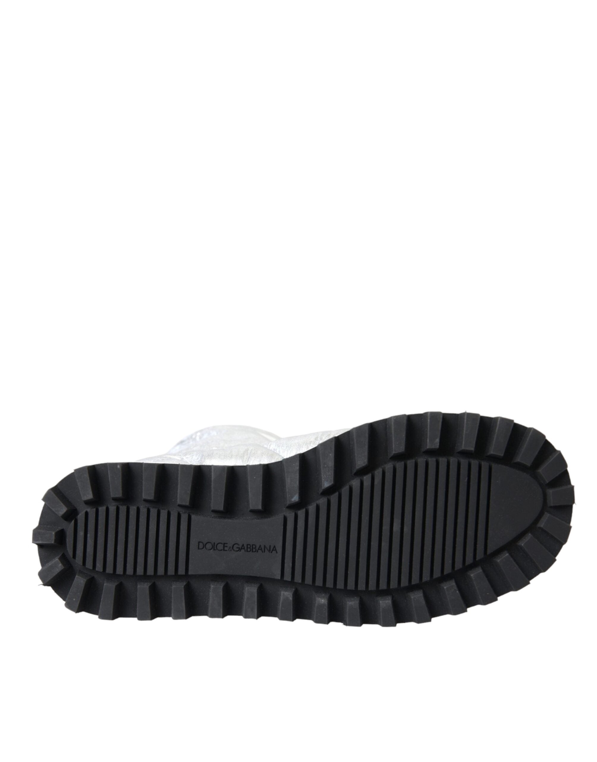 Dolce & Gabbana Metallic Silver Quilted Logo Patch Boot Shoes -   -  Dolce & Gabbana.