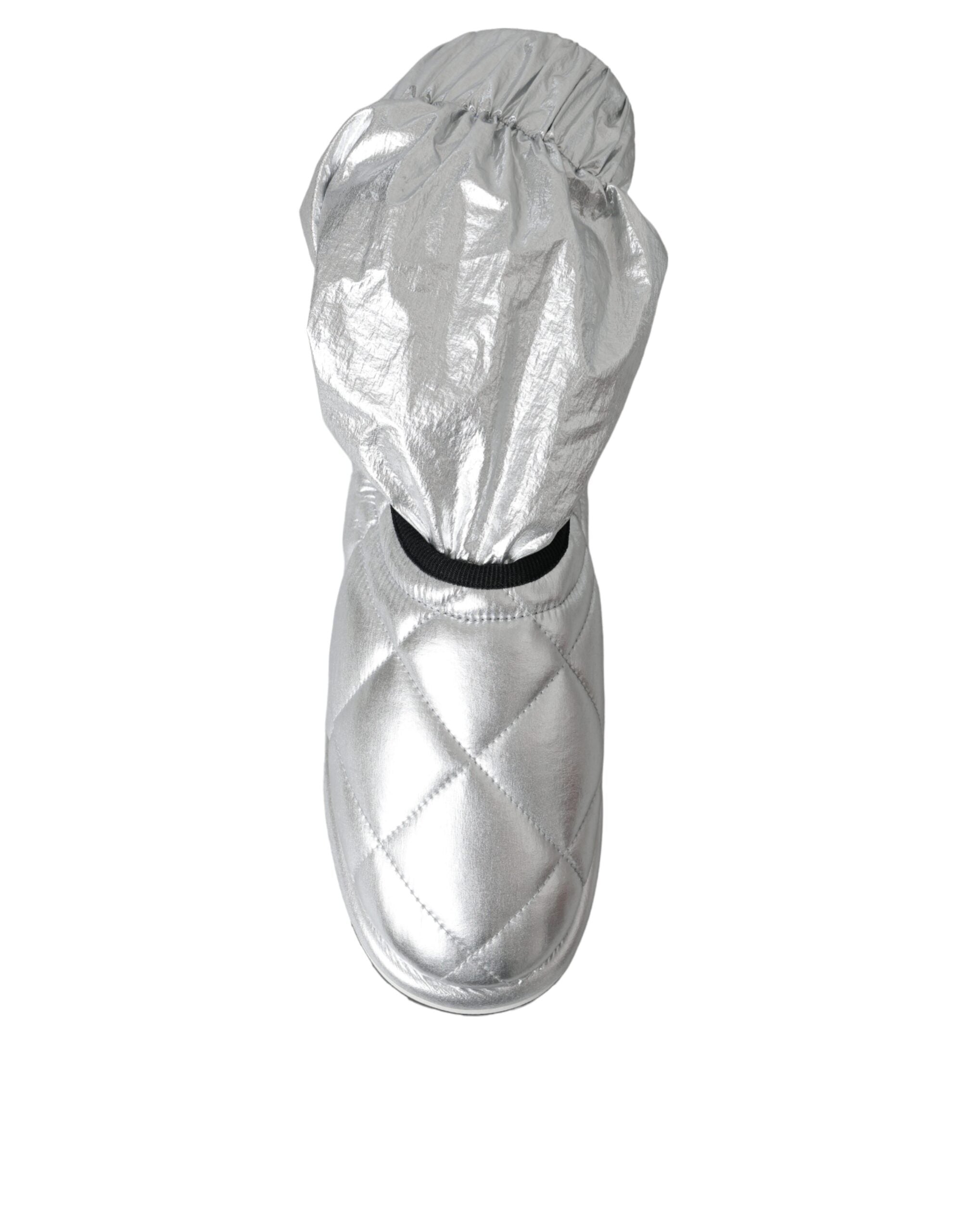 Dolce & Gabbana Metallic Silver Quilted Logo Patch Boot Shoes -   -  Dolce & Gabbana.