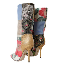 Dolce & Gabbana Multicolor Patchwork Print Heeled Boots Shoes -   -  Dolce & Gabbana.