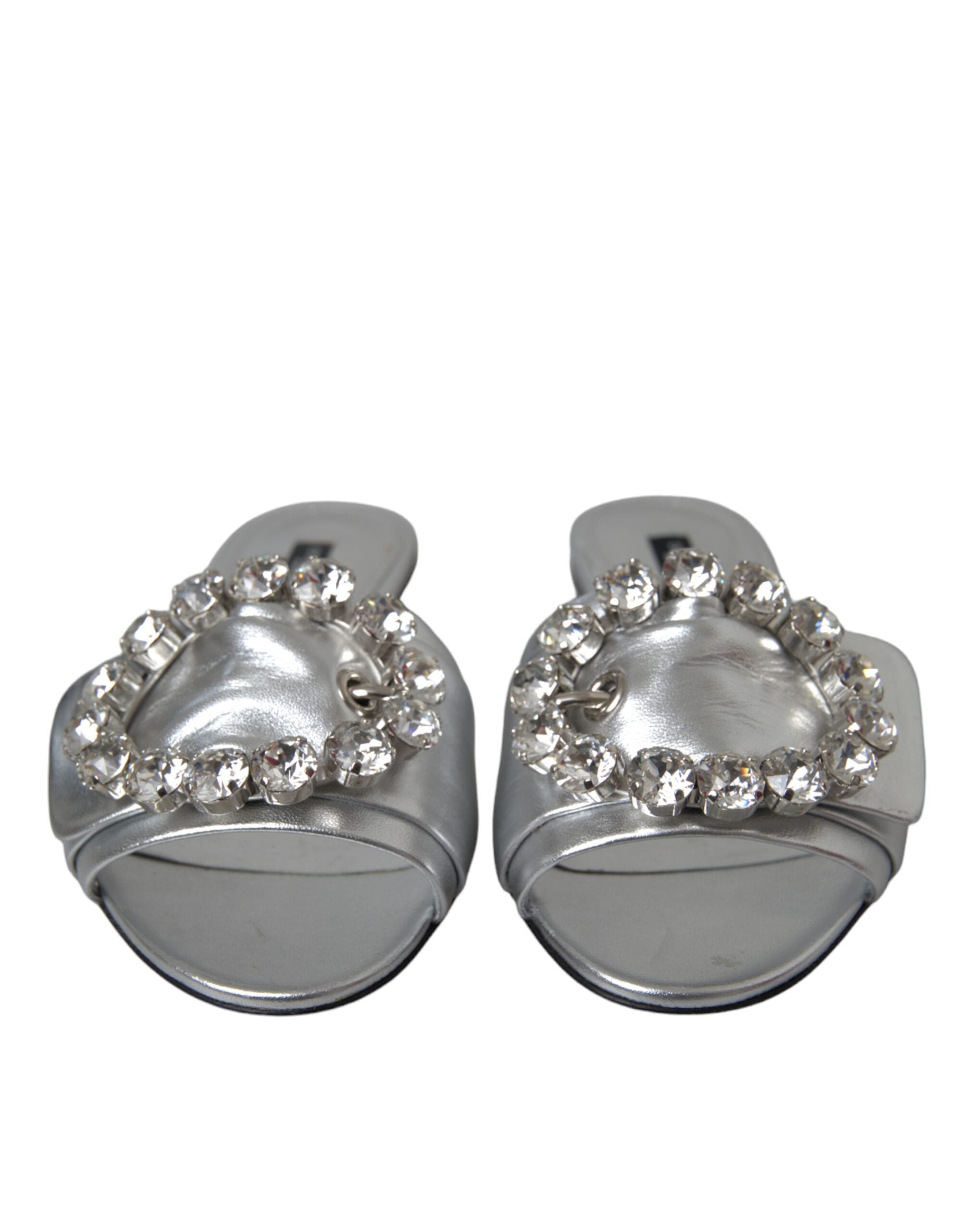 Dolce & Gabbana Silver Crystal Leather Flats Sandals Shoes -   -  Dolce & Gabbana.
