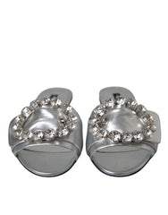 Dolce & Gabbana Silver Crystal Leather Flats Sandals Shoes -   -  Dolce & Gabbana.