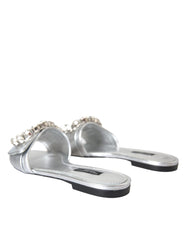 Dolce & Gabbana Silver Crystal Leather Flats Sandals Shoes -   -  Dolce & Gabbana.