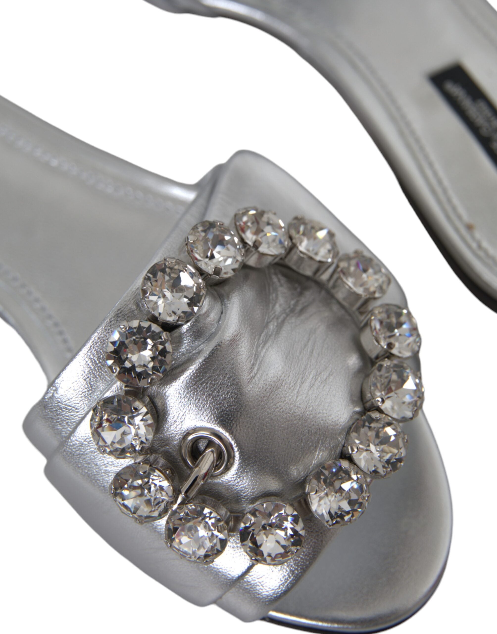 Dolce & Gabbana Silver Crystal Leather Flats Sandals Shoes -   -  Dolce & Gabbana.