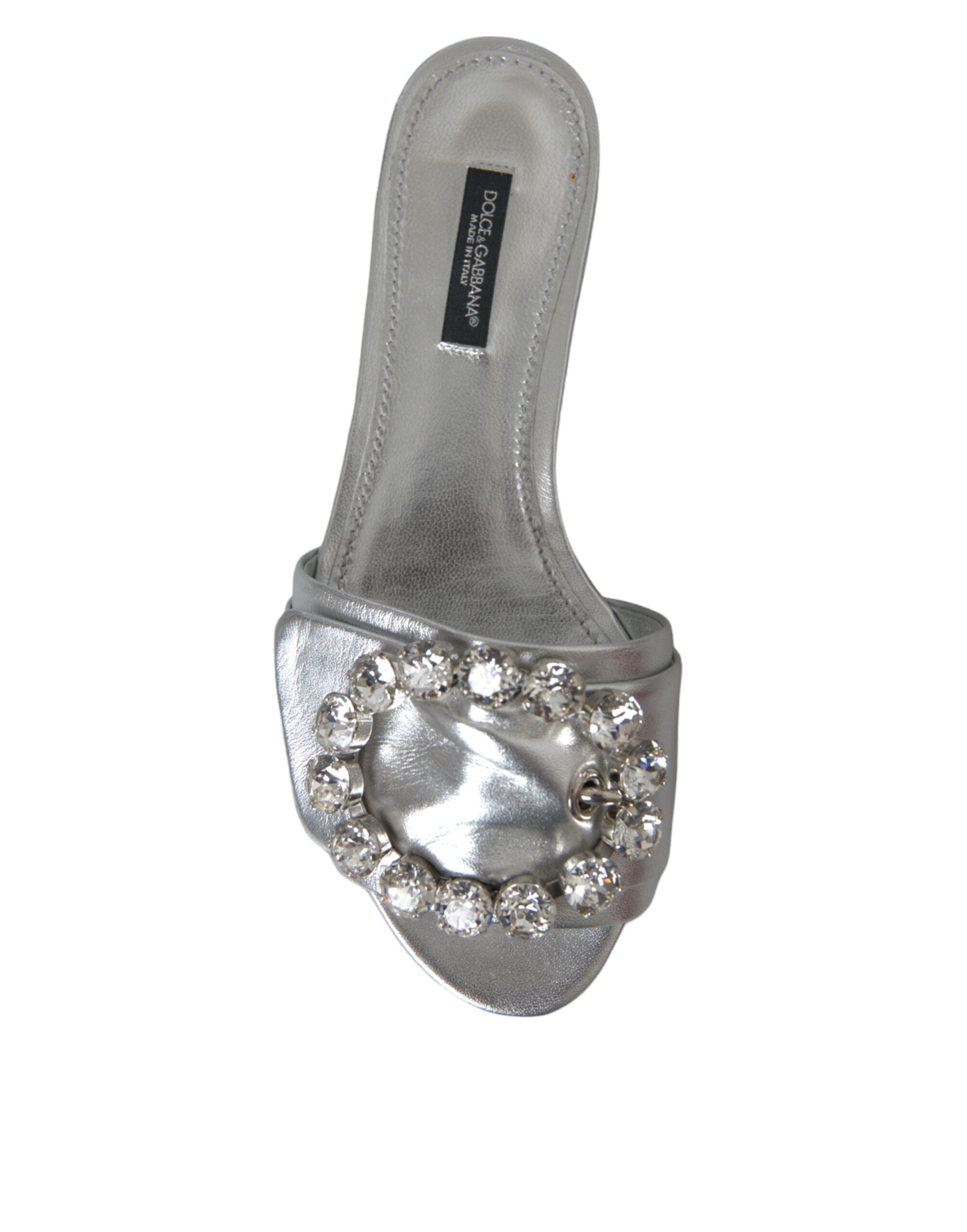 Dolce & Gabbana Silver Crystal Leather Flats Sandals Shoes -   -  Dolce & Gabbana.