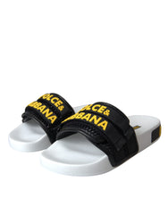 Dolce & Gabbana White Black Logo Beachwear Flats Sandals Shoes -   -  Dolce & Gabbana.