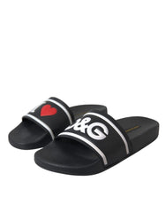 Dolce & Gabbana Black Leather I Love D&G Sandals Slides Shoes -   -  Dolce & Gabbana.