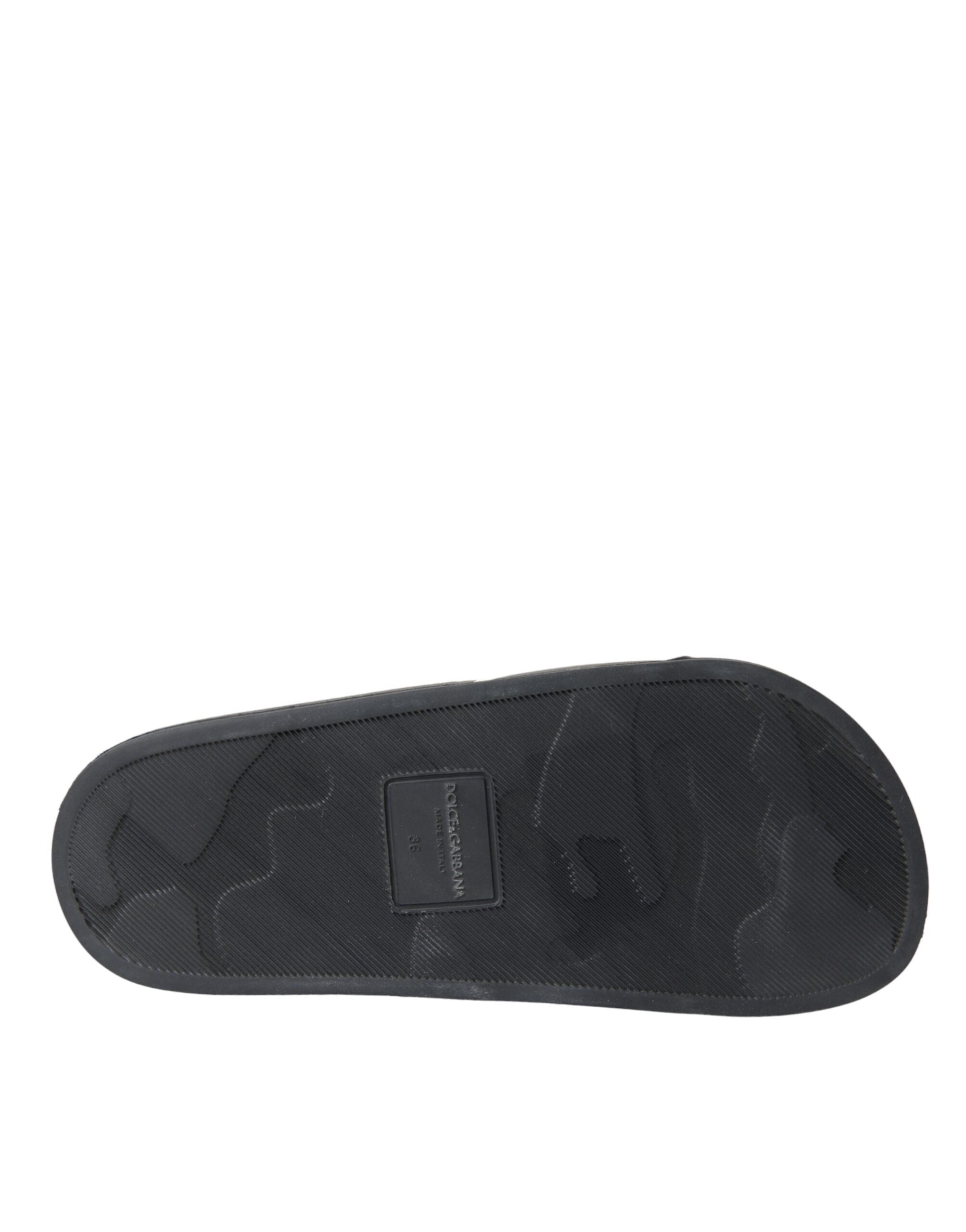 Dolce & Gabbana Black Leather I Love D&G Sandals Slides Shoes -   -  Dolce & Gabbana.
