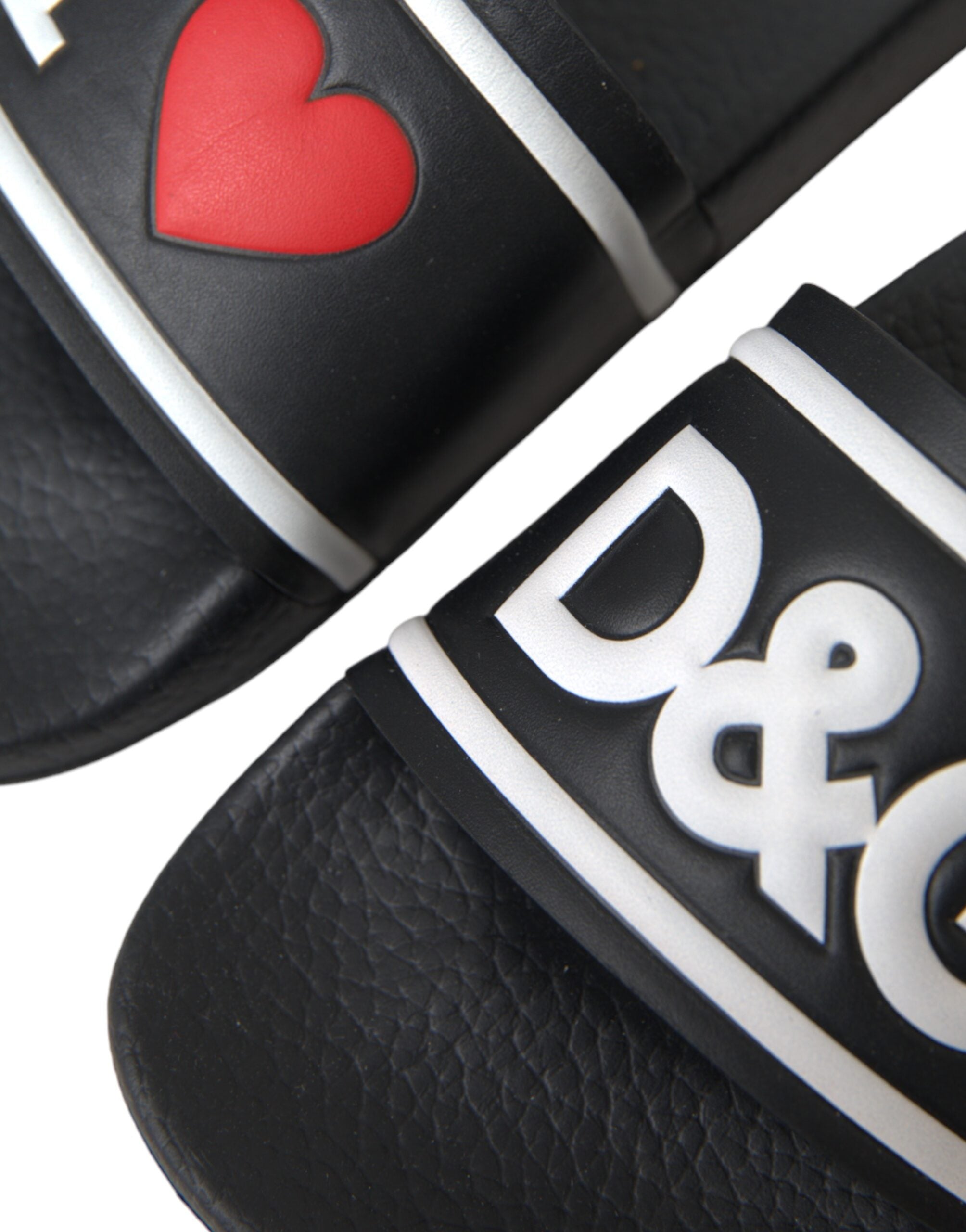 Dolce & Gabbana Black Leather I Love D&G Sandals Slides Shoes -   -  Dolce & Gabbana.