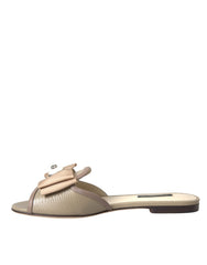Dolce & Gabbana Beige Logo Pearl Flats Sandals Slides Shoes -   -  Dolce & Gabbana.