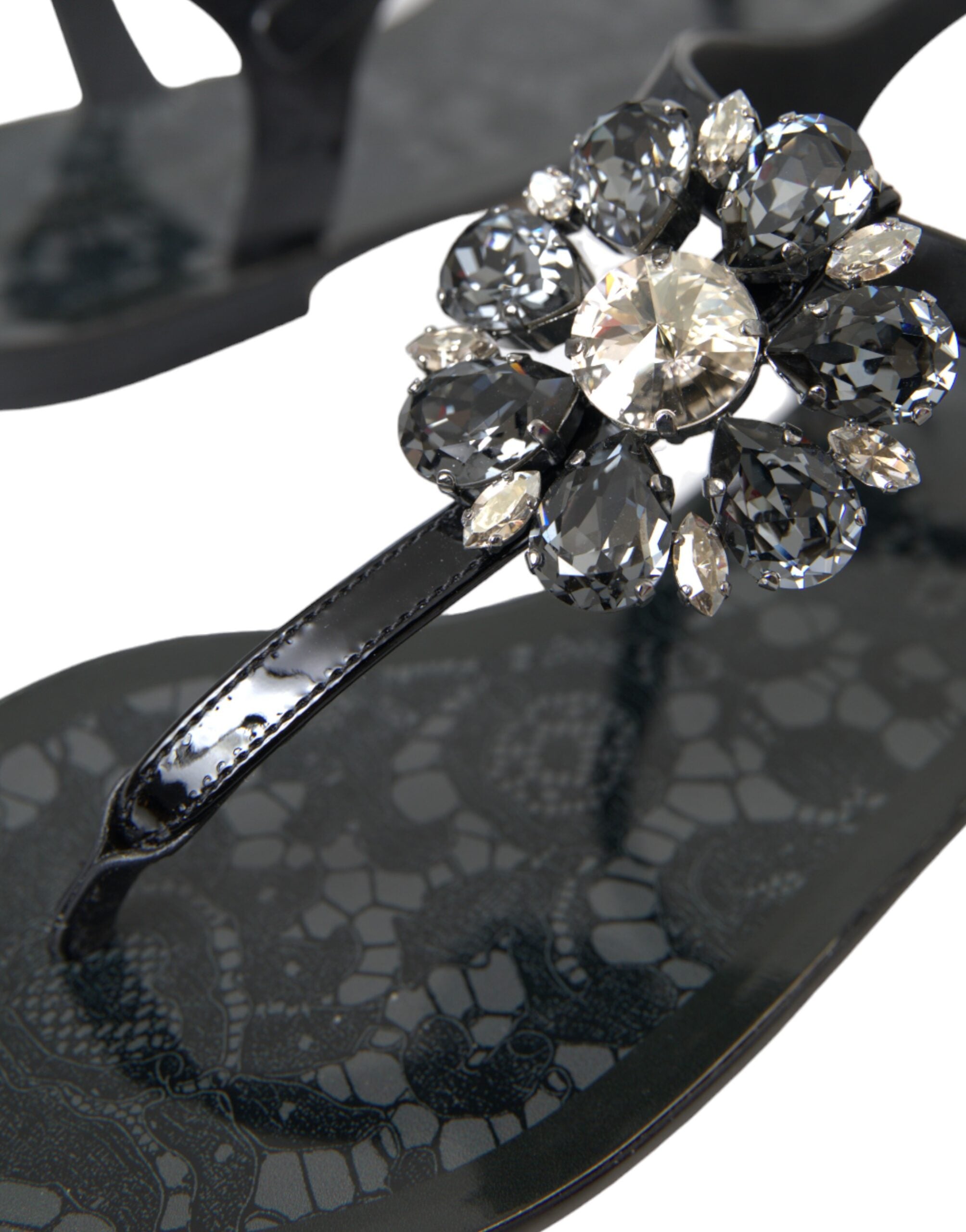 Dolce & Gabbana Black Crystal Flats Sandals Flip Flops Shoes -   -  Dolce & Gabbana.