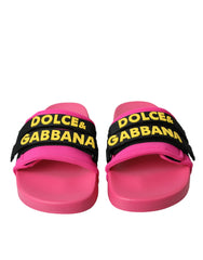Dolce & Gabbana Pink Black Logo Beachwear Flats Sandals Shoes -   -  Dolce & Gabbana.