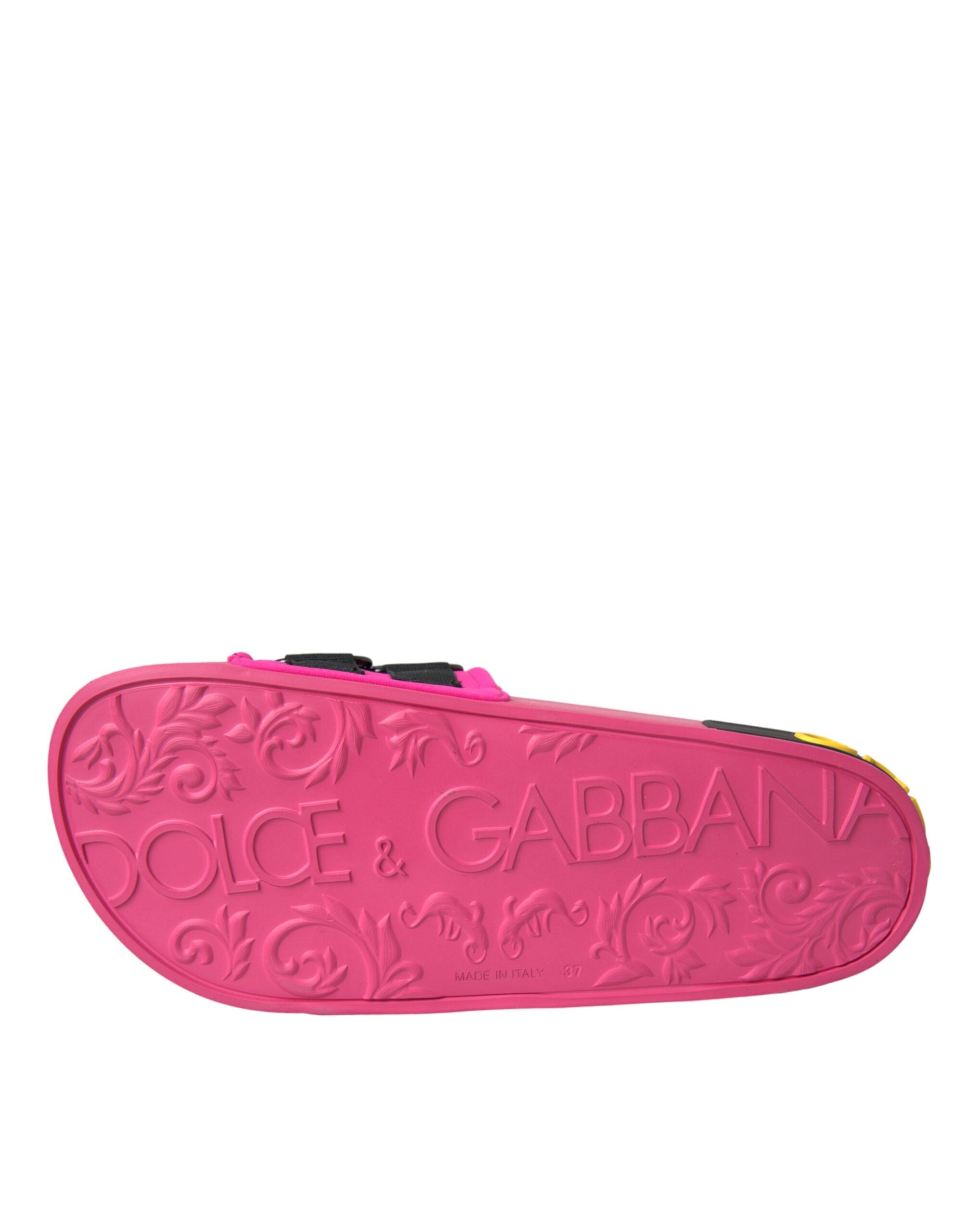 Dolce & Gabbana Pink Black Logo Beachwear Flats Sandals Shoes -   -  Dolce & Gabbana.