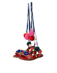 Dolce & Gabbana Multicolor Pom Pom Fur Wrap Sandals Shoes -   -  Dolce & Gabbana.