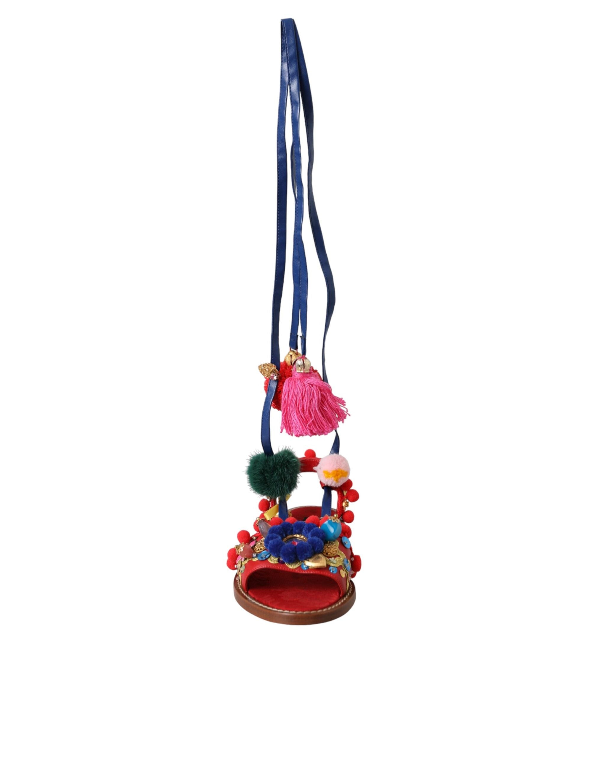 Dolce & Gabbana Multicolor Pom Pom Fur Wrap Sandals Shoes -   -  Dolce & Gabbana.