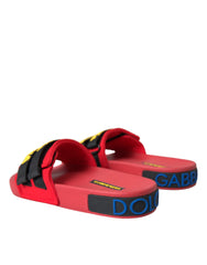 Dolce & Gabbana Red Black Logo Beachwear Flats Sandals Shoes -   -  Dolce & Gabbana.