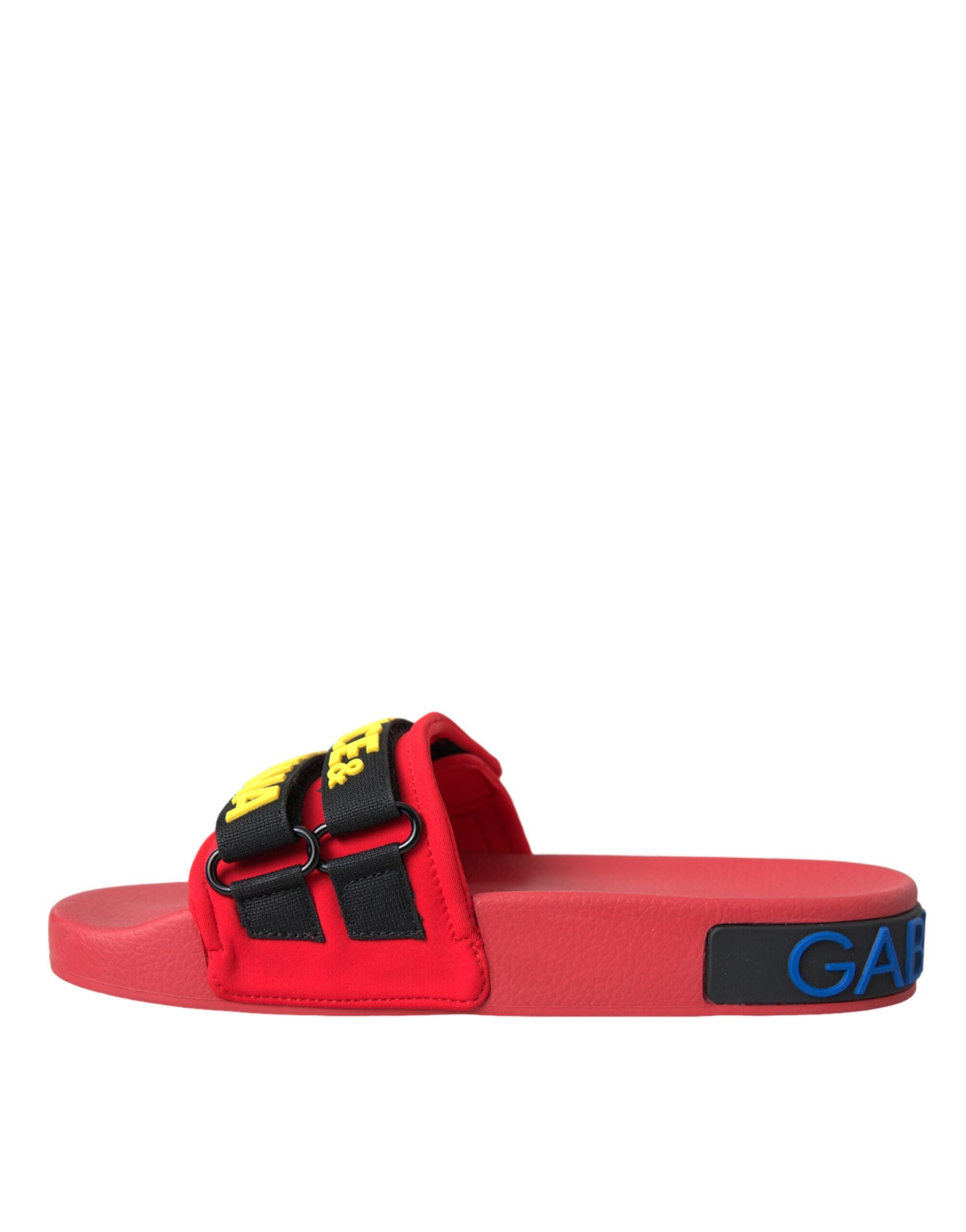 Dolce & Gabbana Red Black Logo Beachwear Flats Sandals Shoes -   -  Dolce & Gabbana.