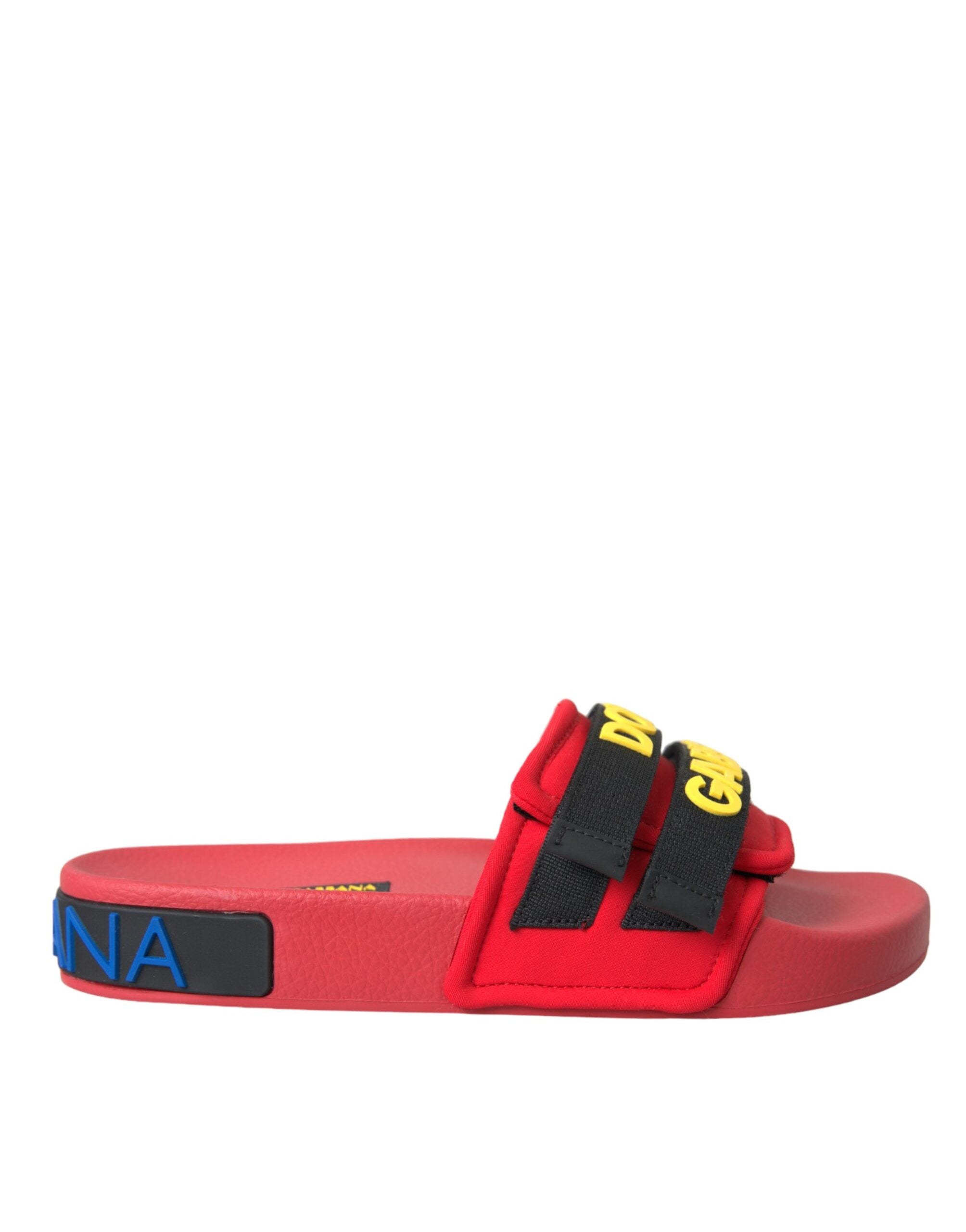 Dolce & Gabbana Red Black Logo Beachwear Flats Sandals Shoes -   -  Dolce & Gabbana.