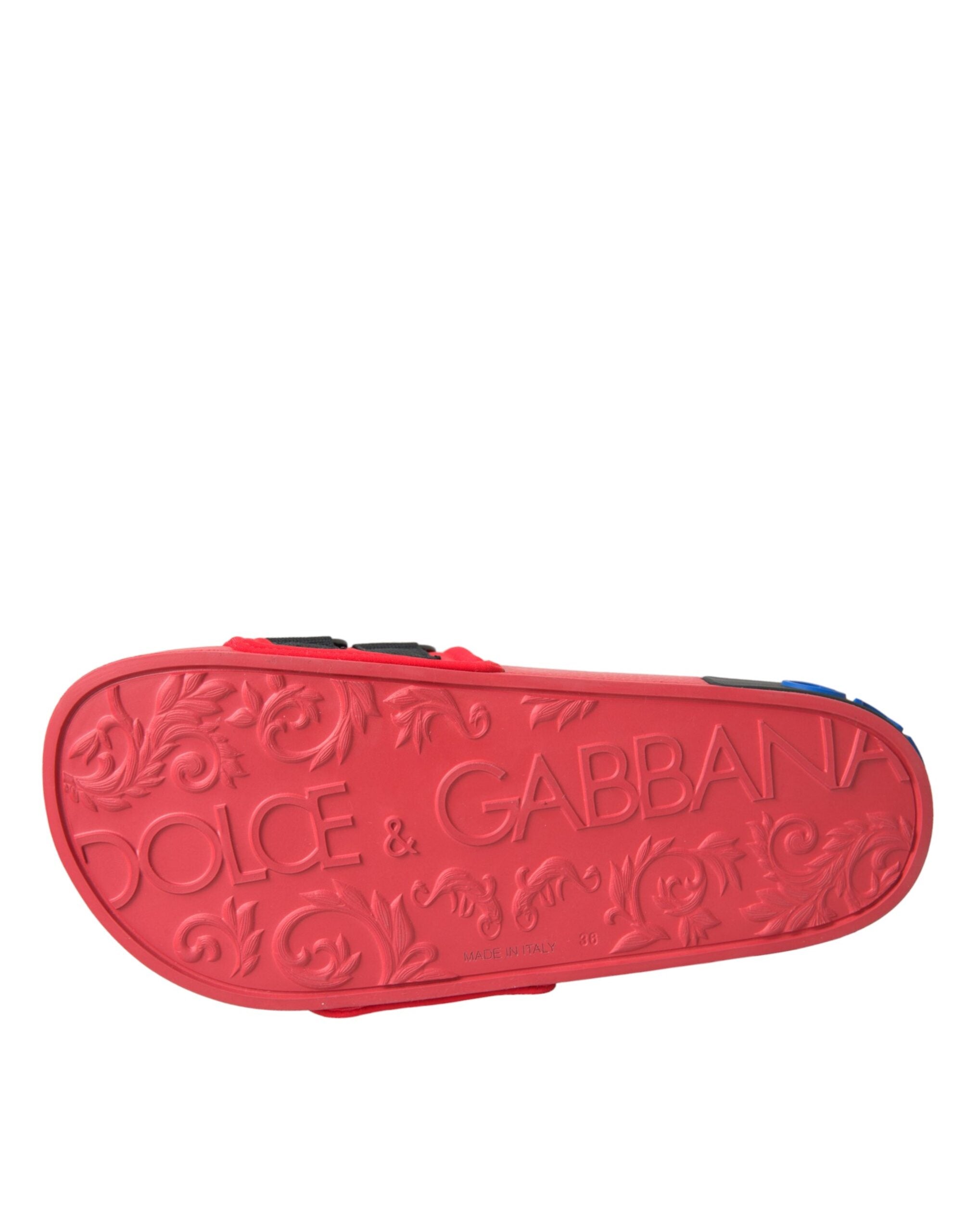 Dolce & Gabbana Red Black Logo Beachwear Flats Sandals Shoes -   -  Dolce & Gabbana.