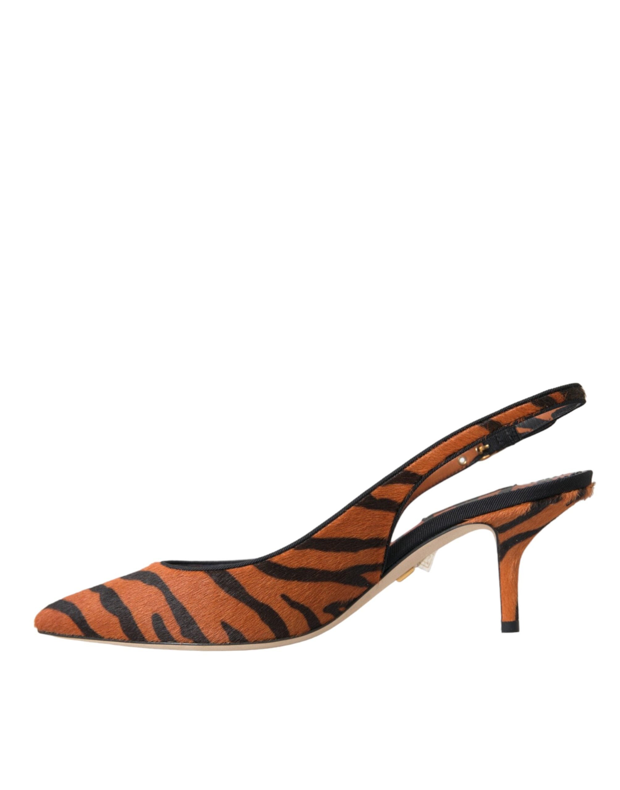 Dolce & Gabbana Black Orange Zebra Leather Slingbacks Shoes -   -  Dolce & Gabbana.