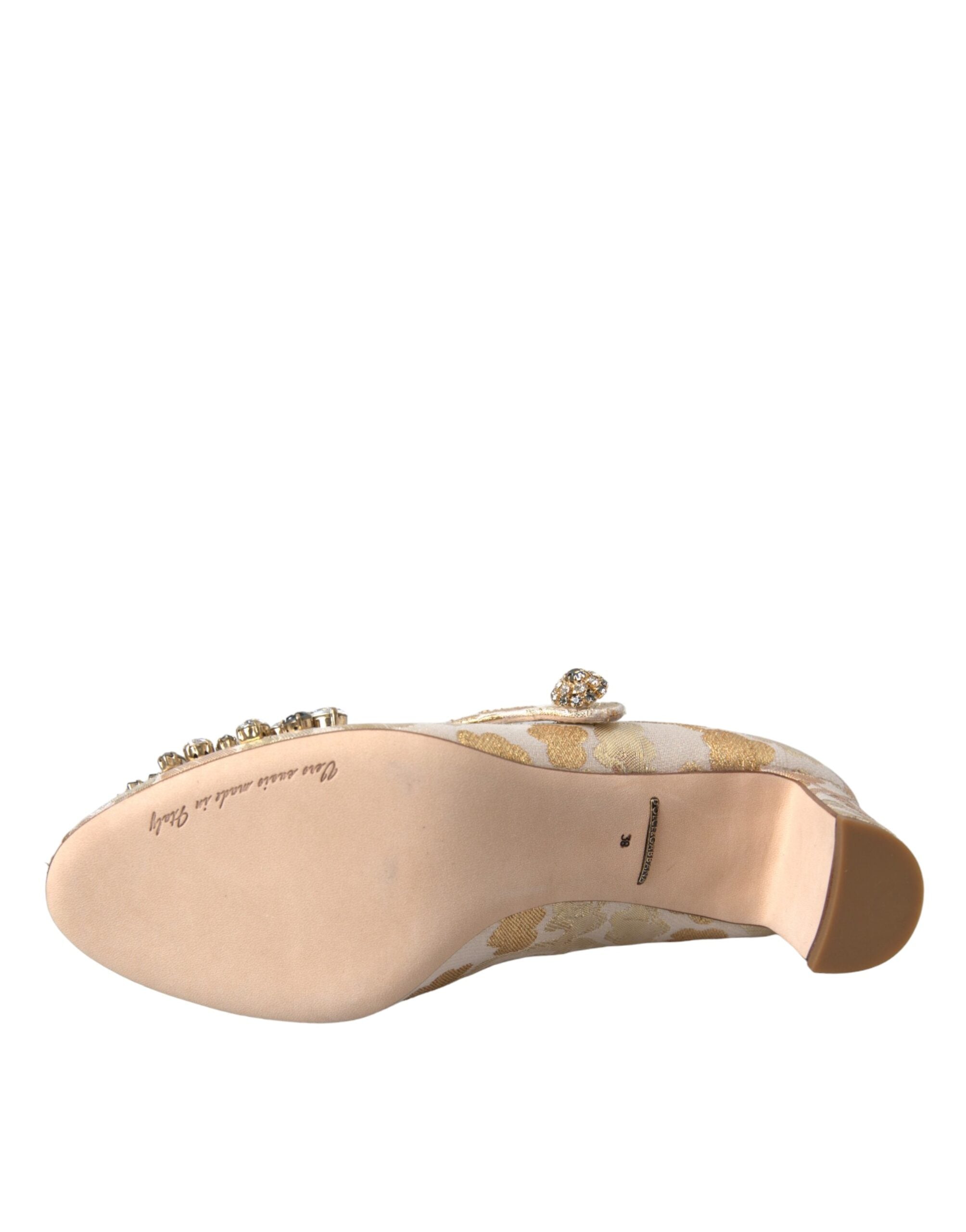 Dolce & Gabbana Gold Jacquard Crystal Mary Janes Pumps Shoes -   -  Dolce & Gabbana.