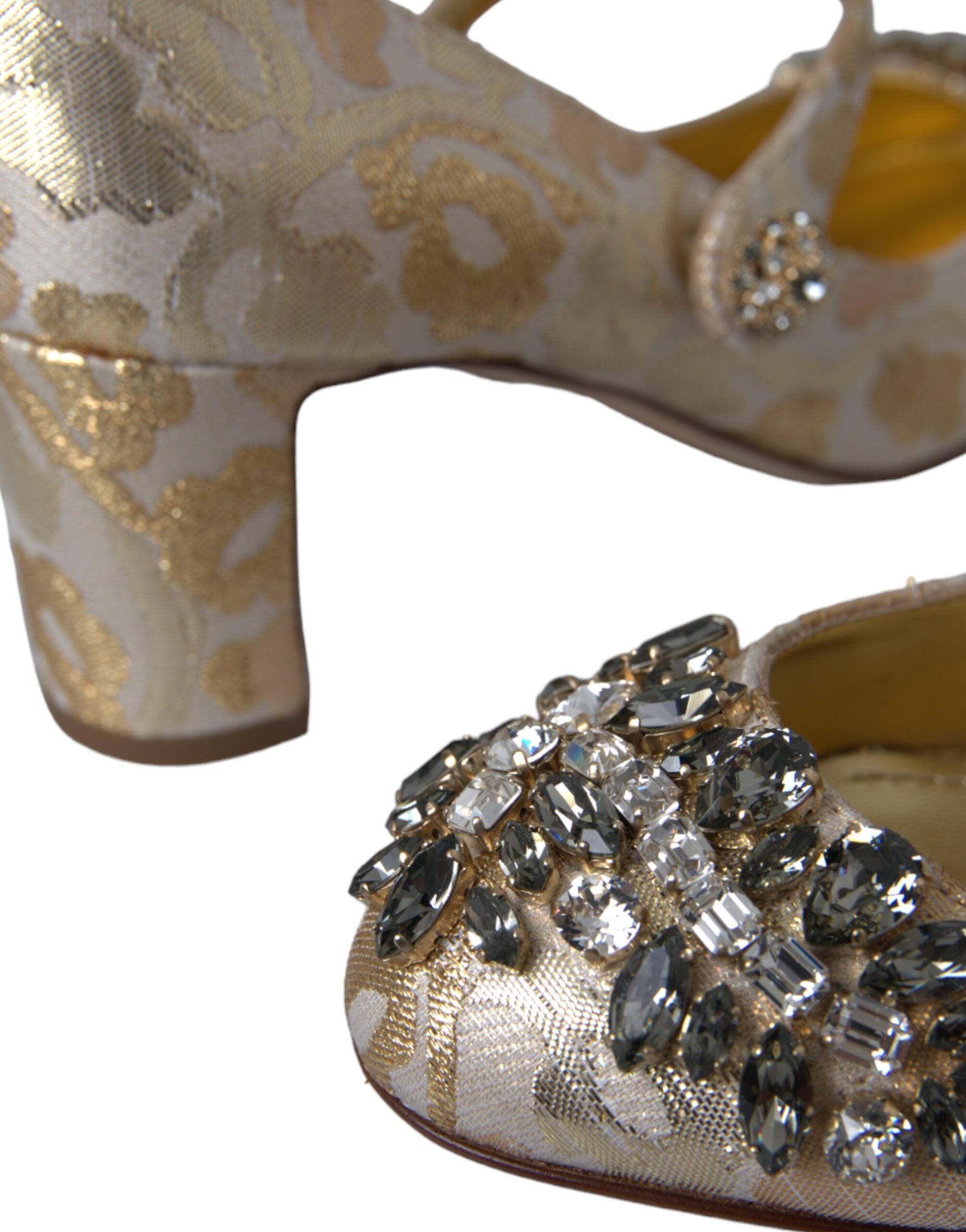 Dolce & Gabbana Gold Jacquard Crystal Mary Janes Pumps Shoes -   -  Dolce & Gabbana.